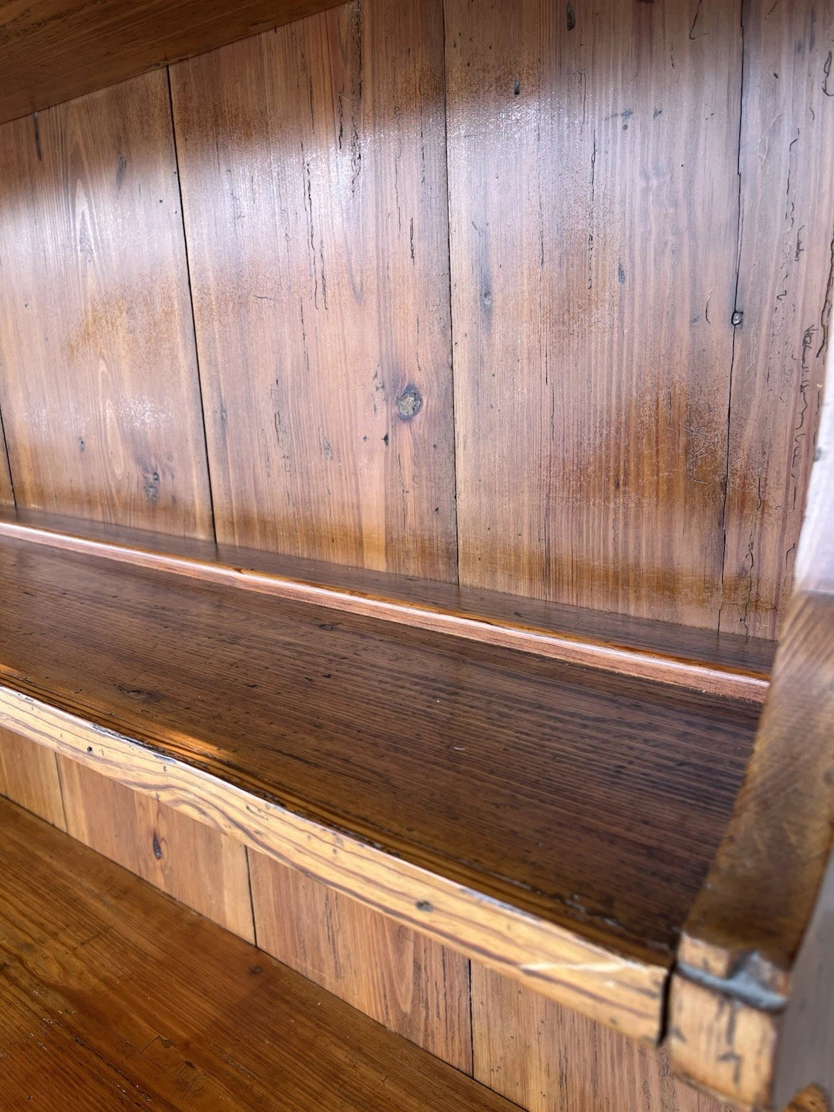 Vintage Rustic Wooden Hutch Display Cabinet with Scalloped Shelves