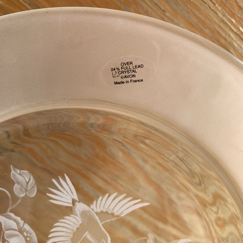 Avon Hummingbird 24% Lead Crystal Dessert Plates Frosted Etched 8” Pair Of 3!