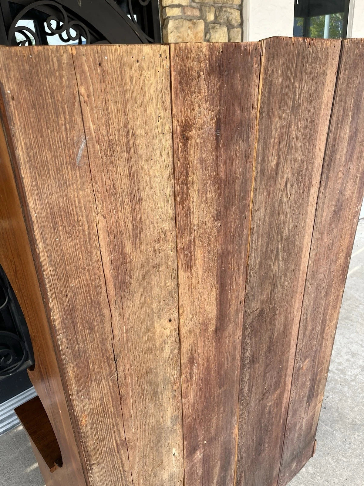 Vintage Rustic Wooden Hutch Display Cabinet with Scalloped Shelves