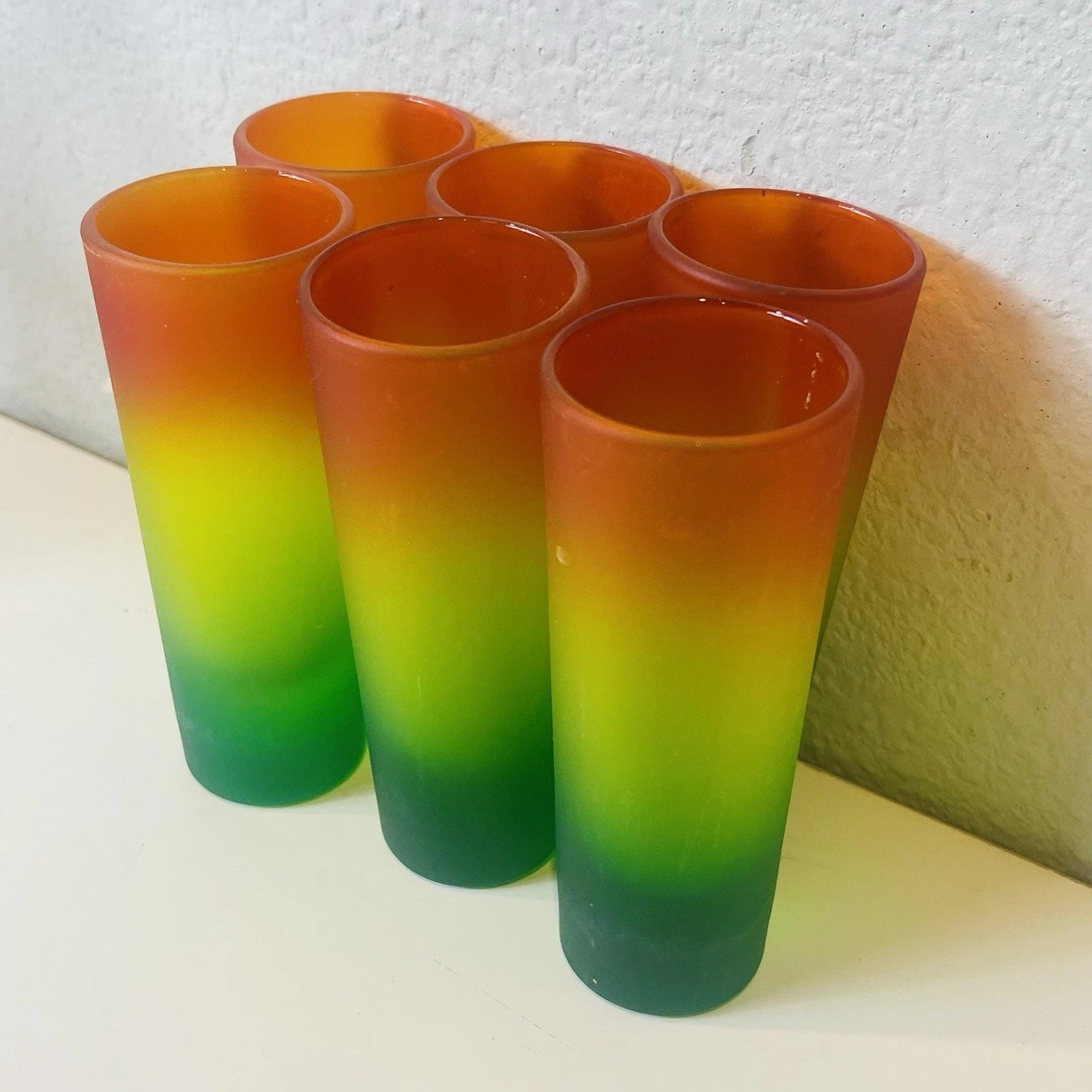 Set of 6 Mid Century Modern Yellow Green Orange Beverage Shot Glasses Party Serverware