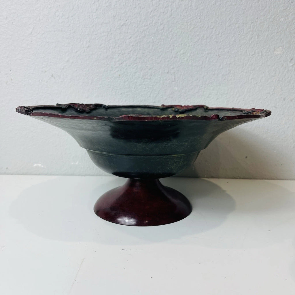 Home Office Decorative Round Ornate Pedestal Metal Fruit Bowl Accent Decor