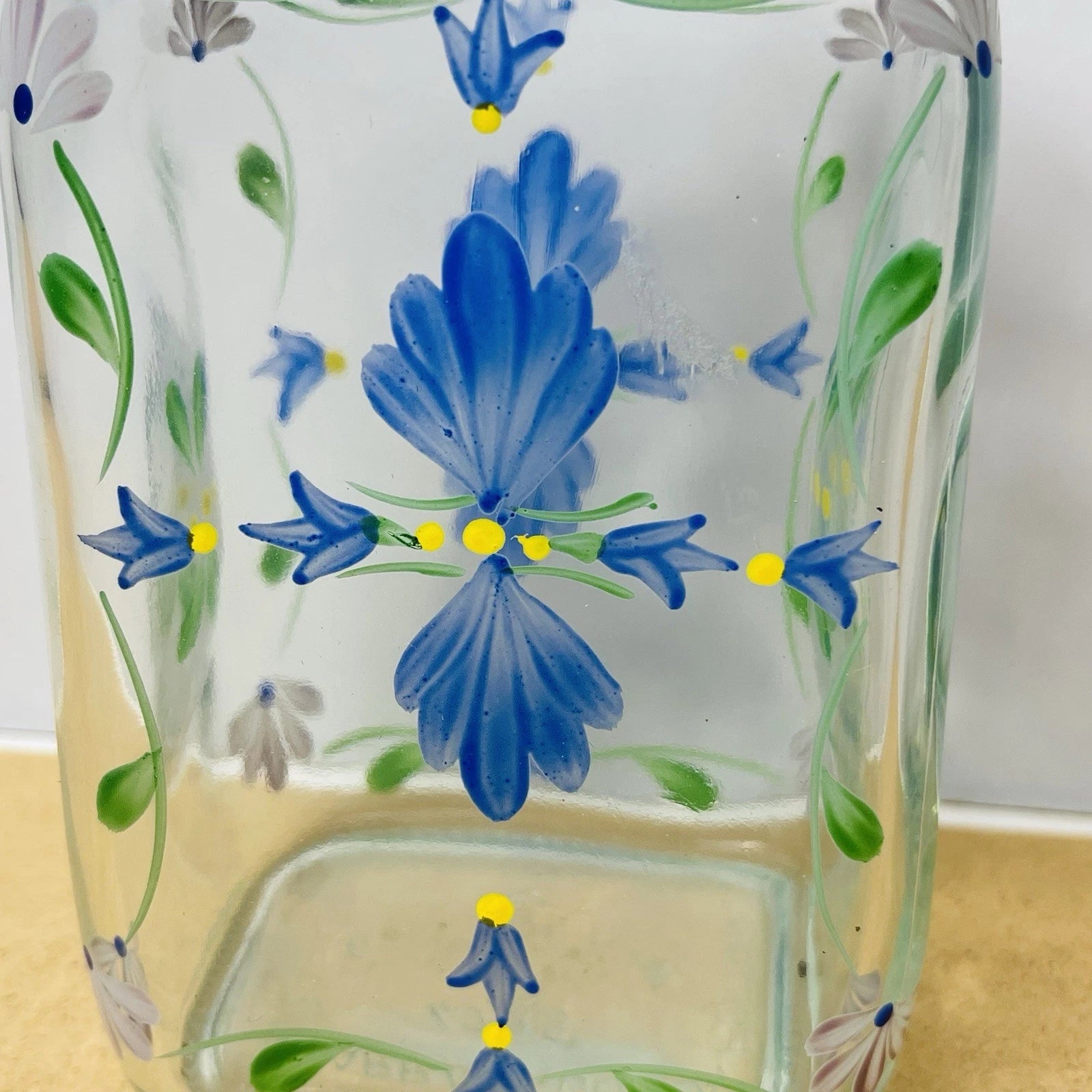 Casafina Hand-Painted Glass Flower Decanter with Cork Stopper, Made in Portugal.