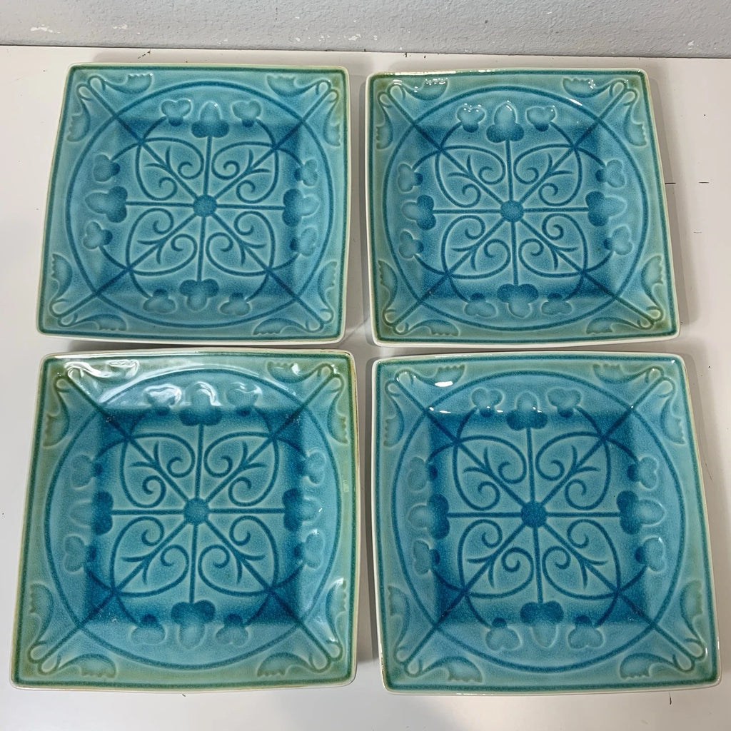 Roscher Lorelei 10.5" Square Blue Green Turquoise Crackled Dinner Plate