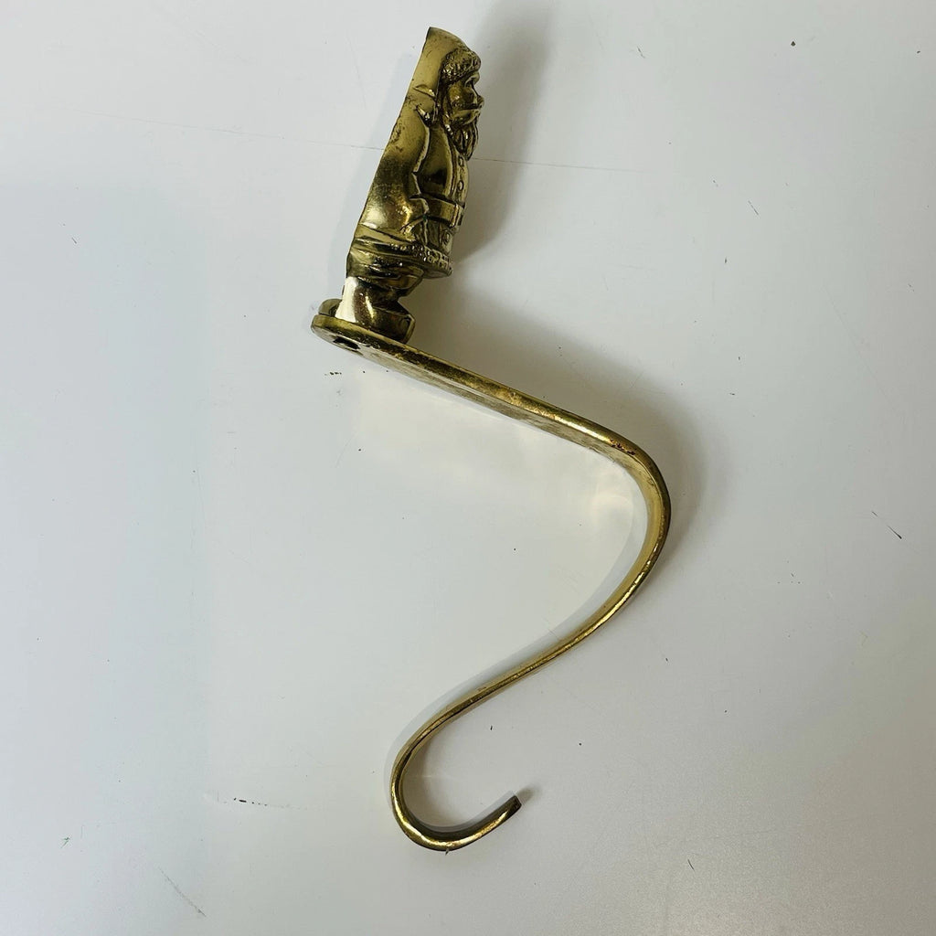 Santa Claus Brass Stocking Hanger Christmas Hook Holder Holiday Wreath And Staff