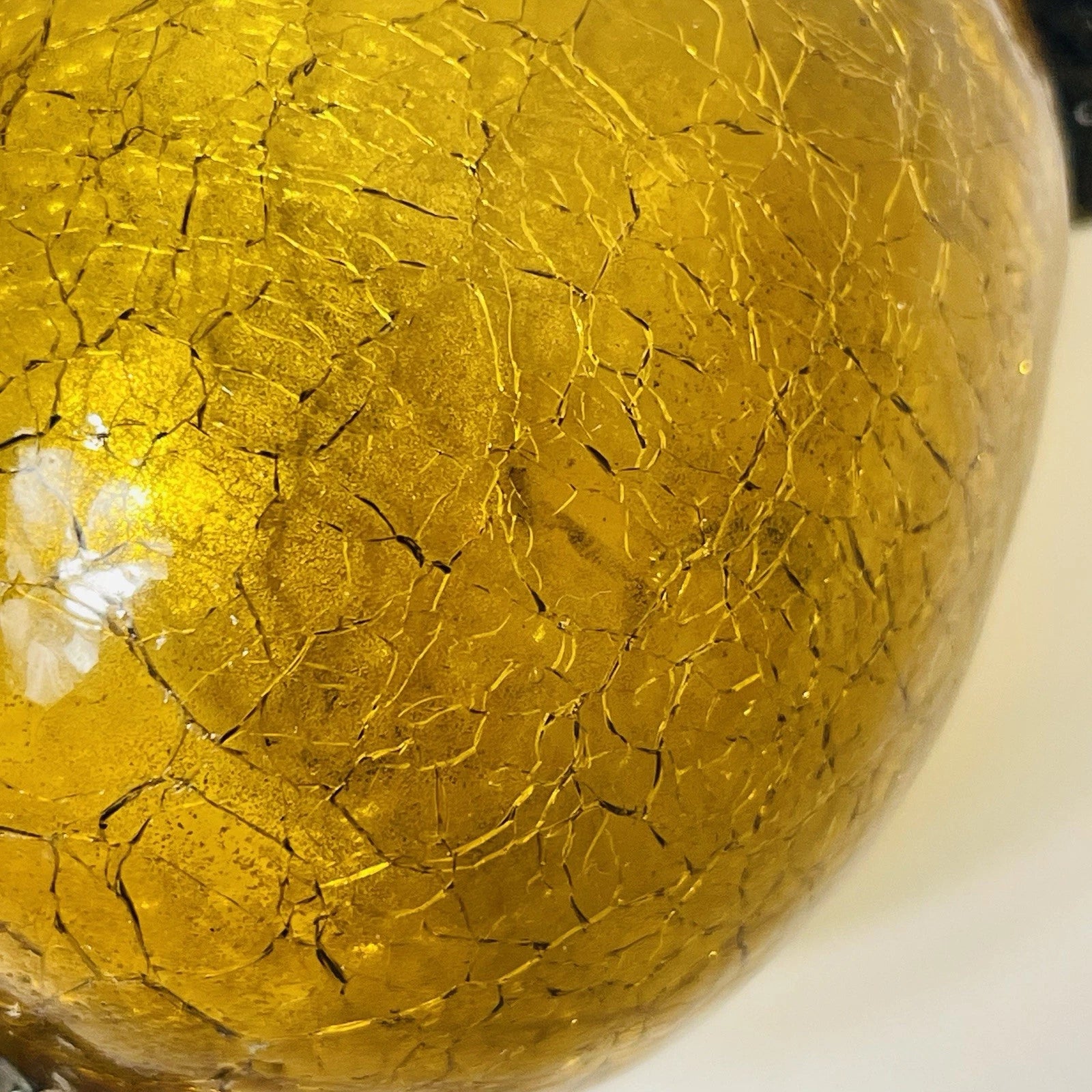 Vintage Old Gold Amber Cracked Crackle Glass Kugel Egg Style Ornament Accent