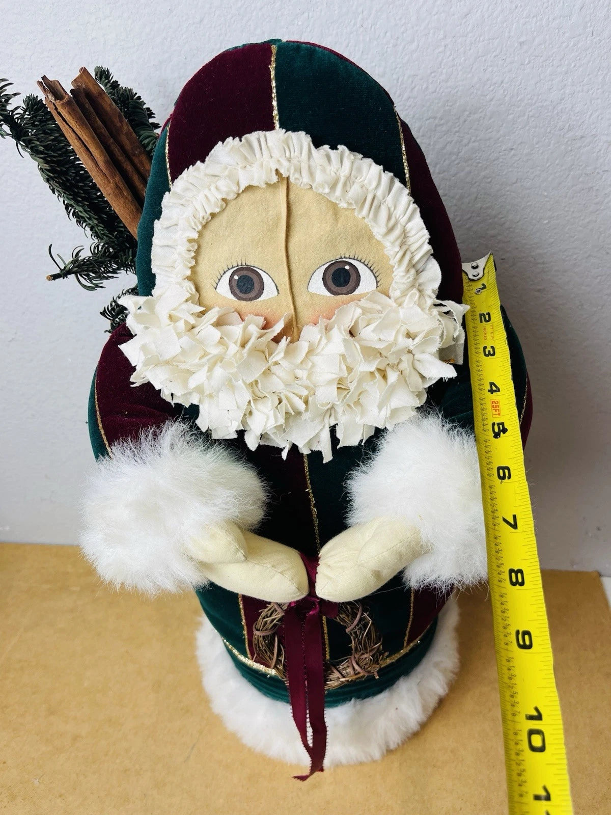 Handmade Farmhouse-Style Vintage Santa Figurine, 21” H: Rustic Christmas Decor.