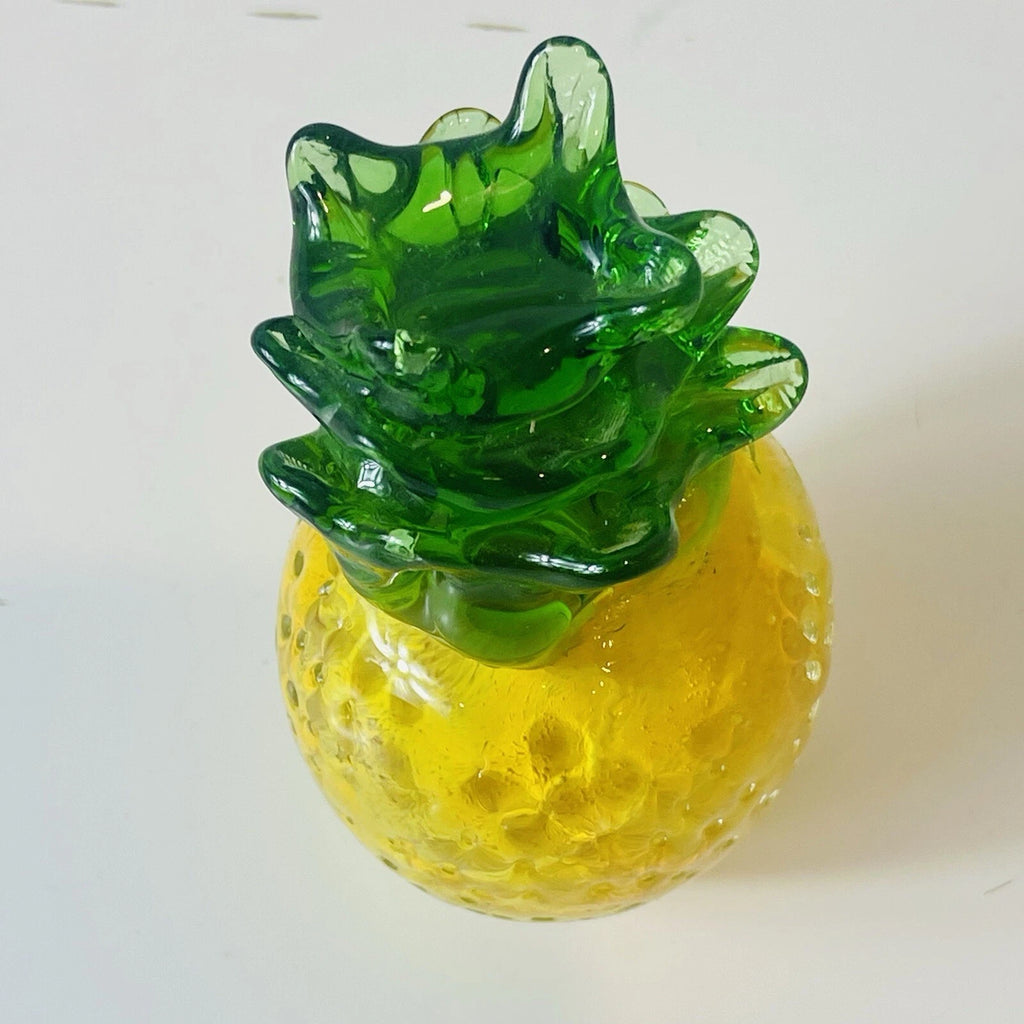 Hand Blown Glass Pineapple Tropical Fruit Art Figurine Green & Yellow Decor "AS IS"