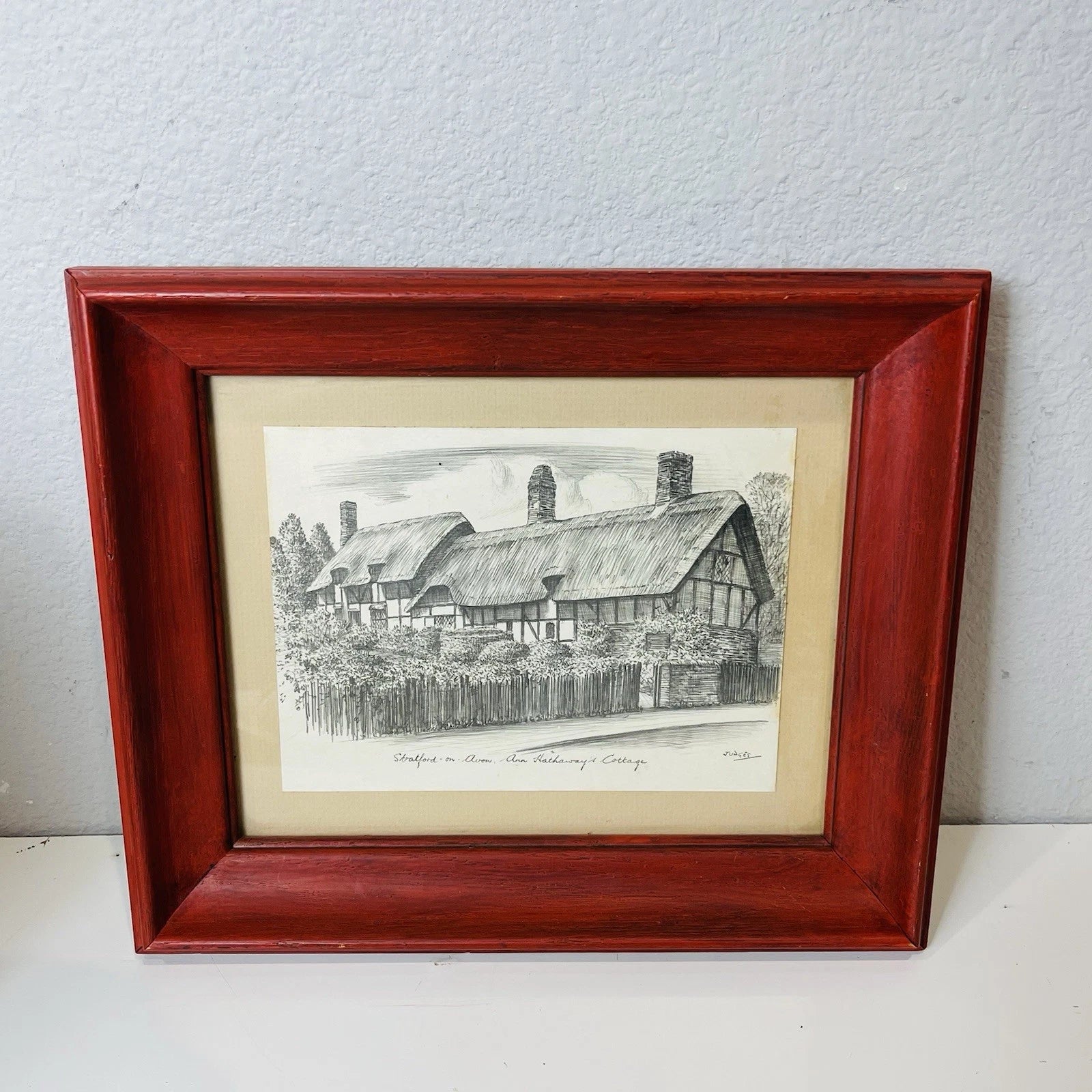 Vintage Ann Hathaway’s Cottage Print Stratford on Avon Home Office Accent Decor