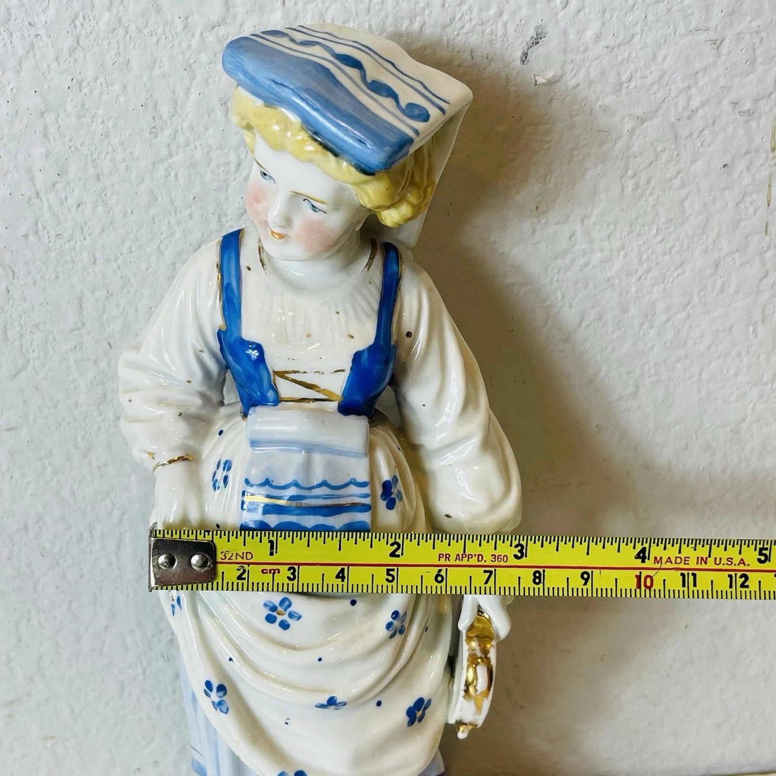 Vintage Blue White Porcelain Girl Lady Figurine Home Office Decor Collectible