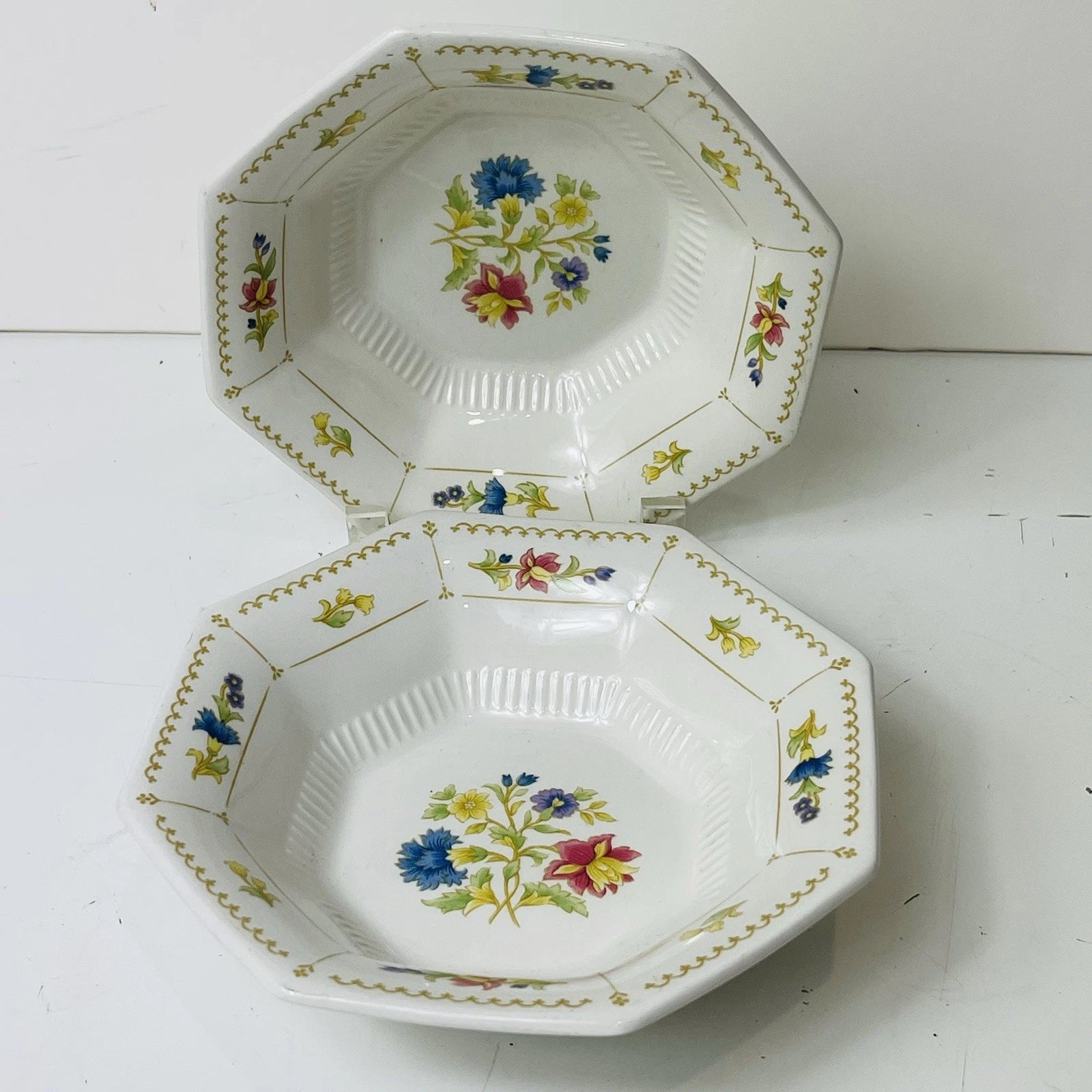 Set Of 2 Nikko Classic Collection Magenta Cereal Bowls Octagon Made Japan