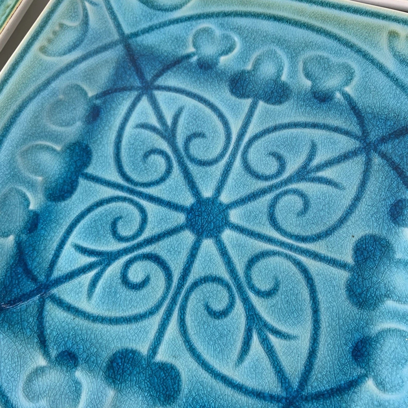 Roscher Lorelei 10.5" Square Blue Green Turquoise Crackled Dinner Plate