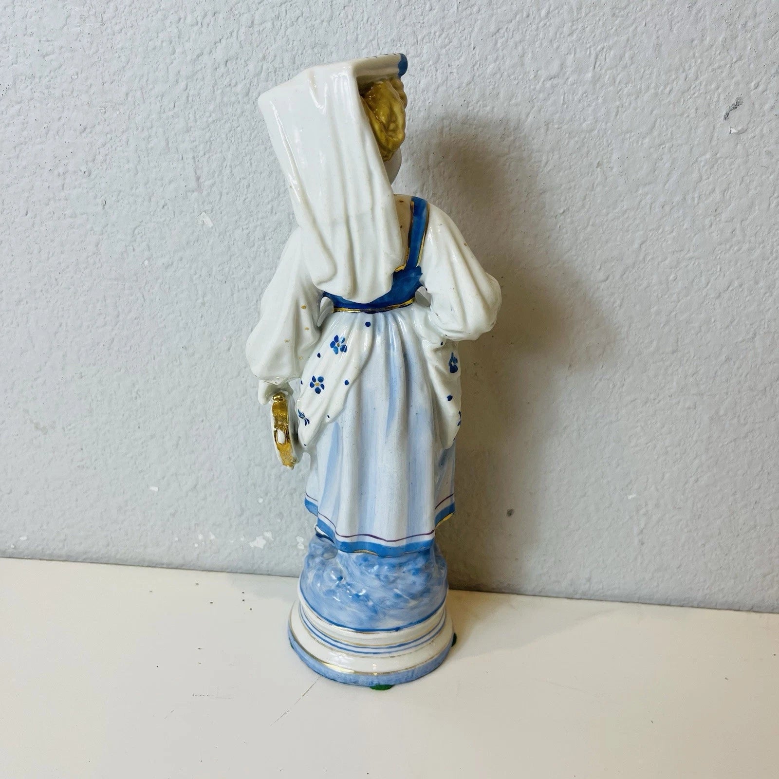 Vintage Blue White Porcelain Girl Lady Figurine Home Office Decor Collectible