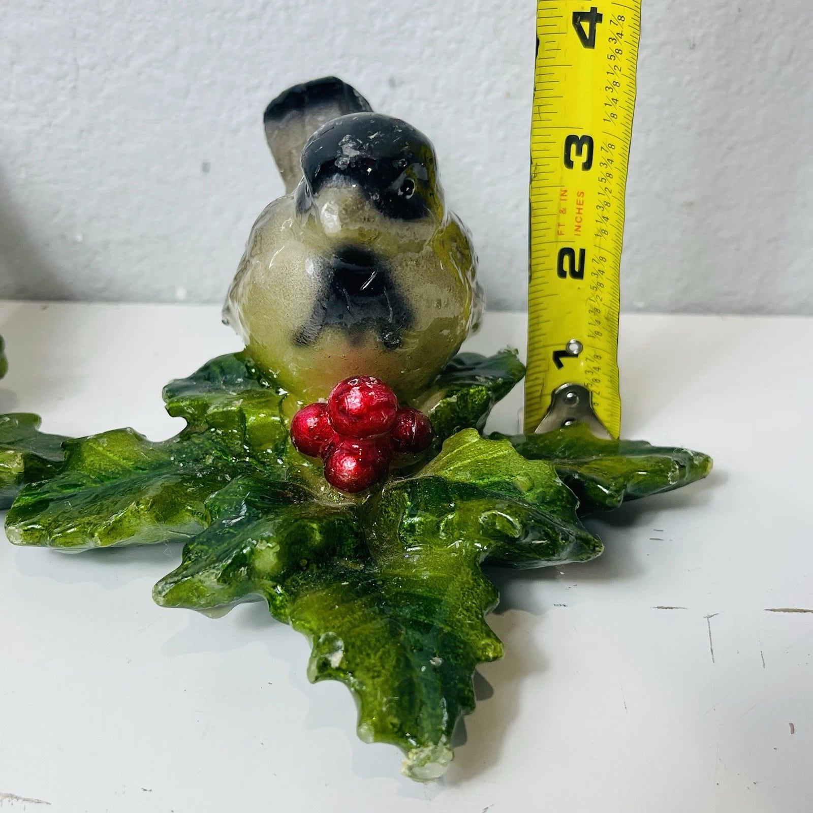 Set Of 2 Bird Candles Hand Painted with Christmas Holly Leaves and Berries