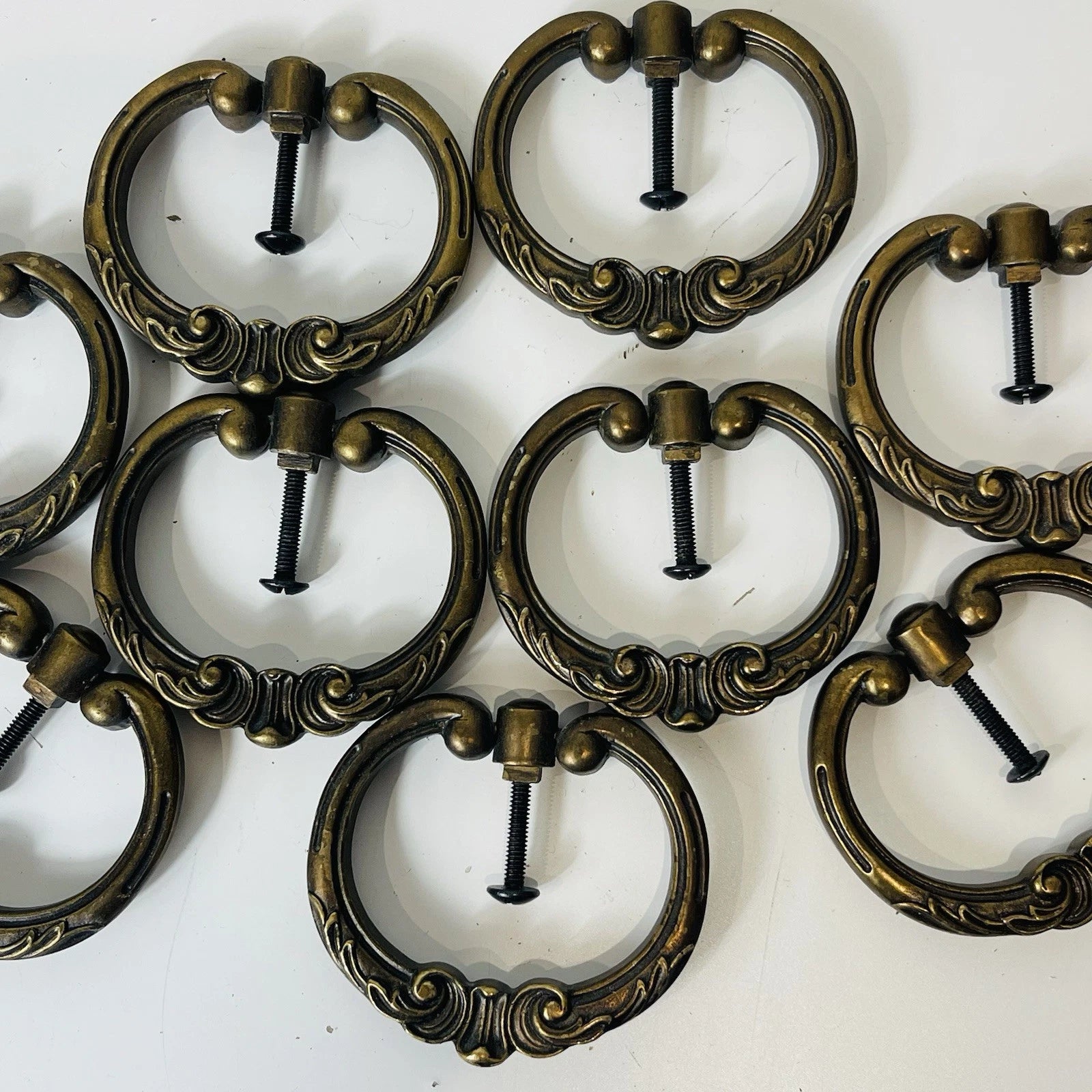 Vintage Brass Lot Of 9 Ring Pull Furniture Hardware Home Accent Arts Crafts