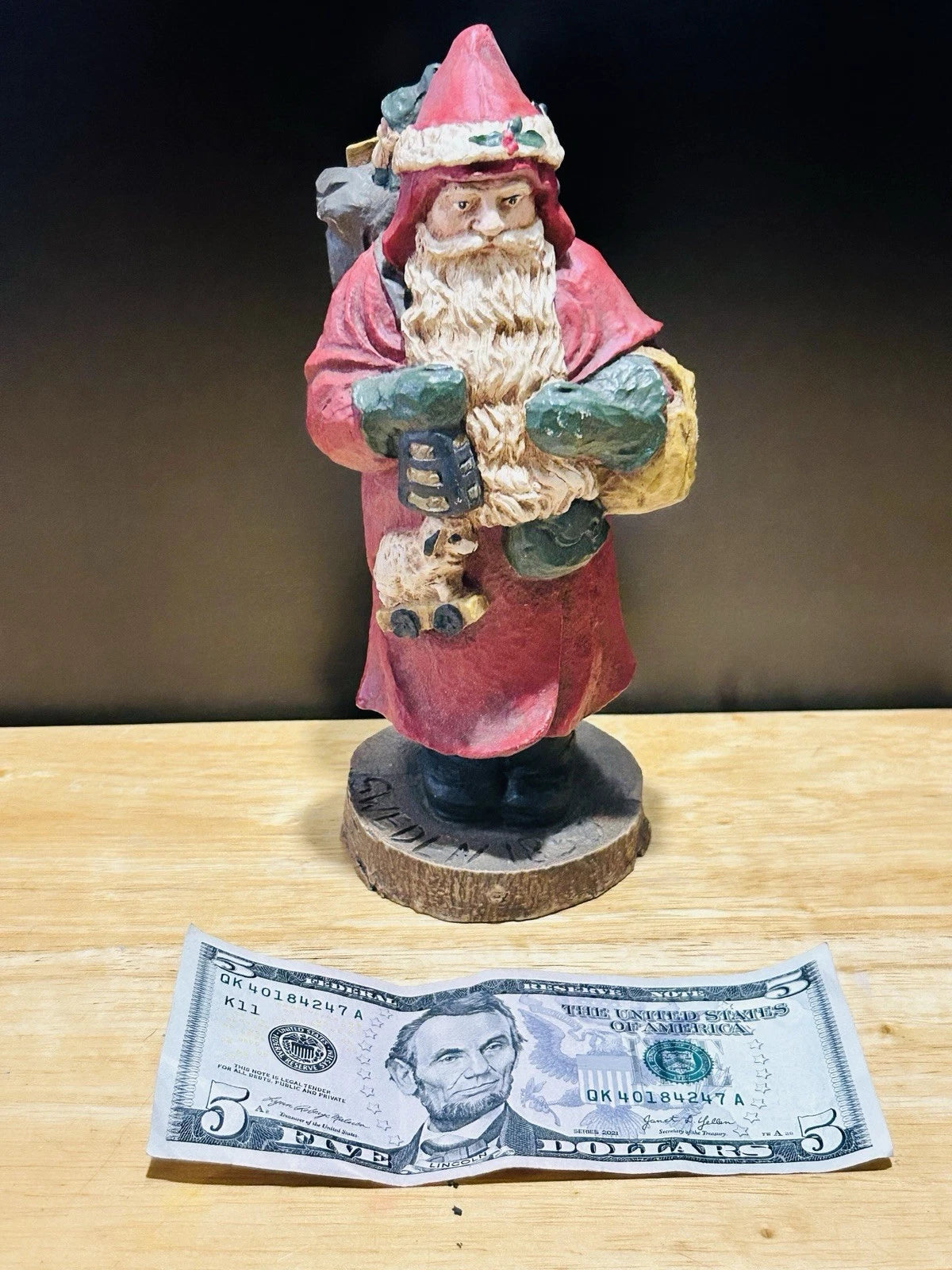 Vintage 8" Wood Santa: Rustic Swedish Folk Art, Hand-Painted