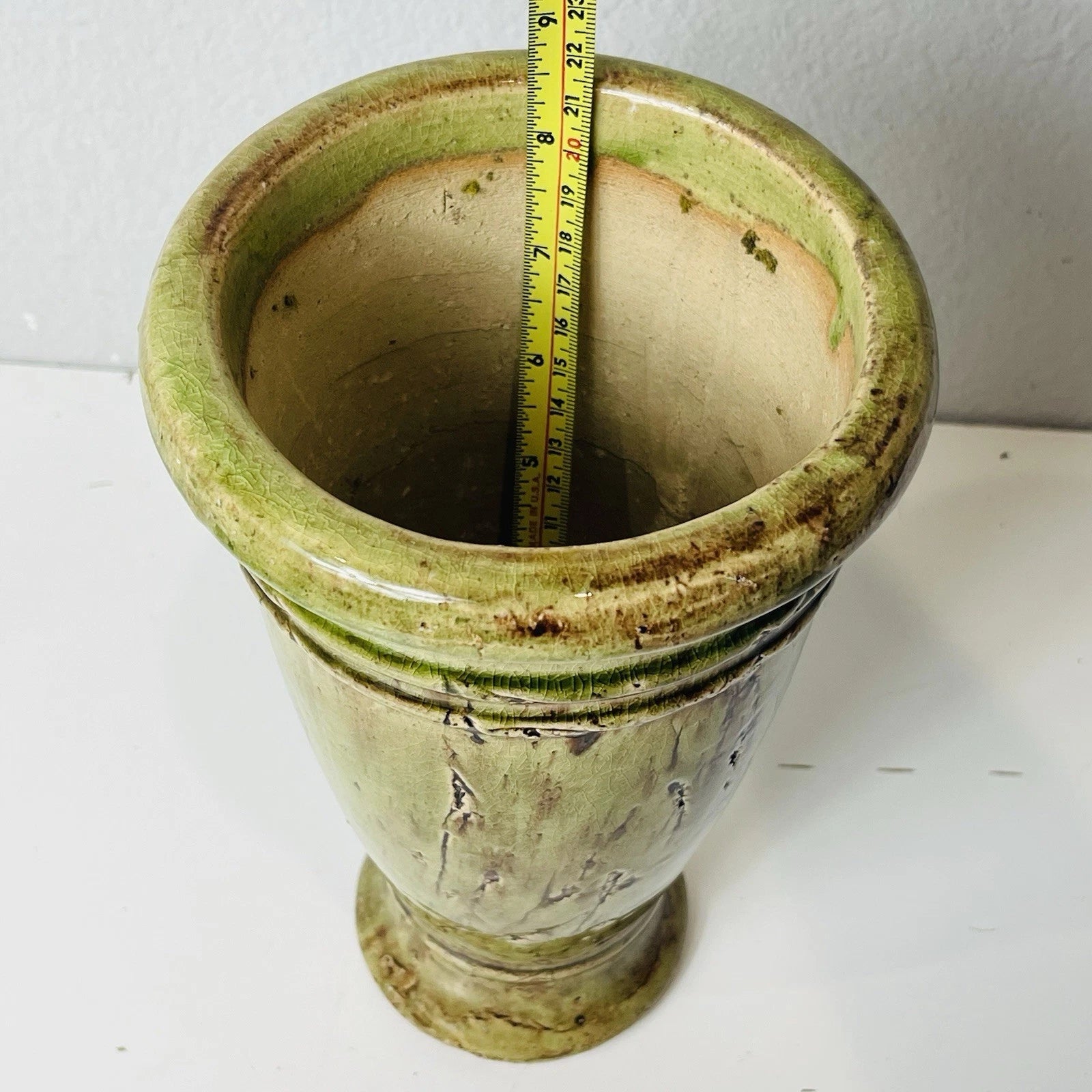 Hosley TM Art Pottery Vase Drip Crystalline Gloss Rustic Brown and Green Glaze