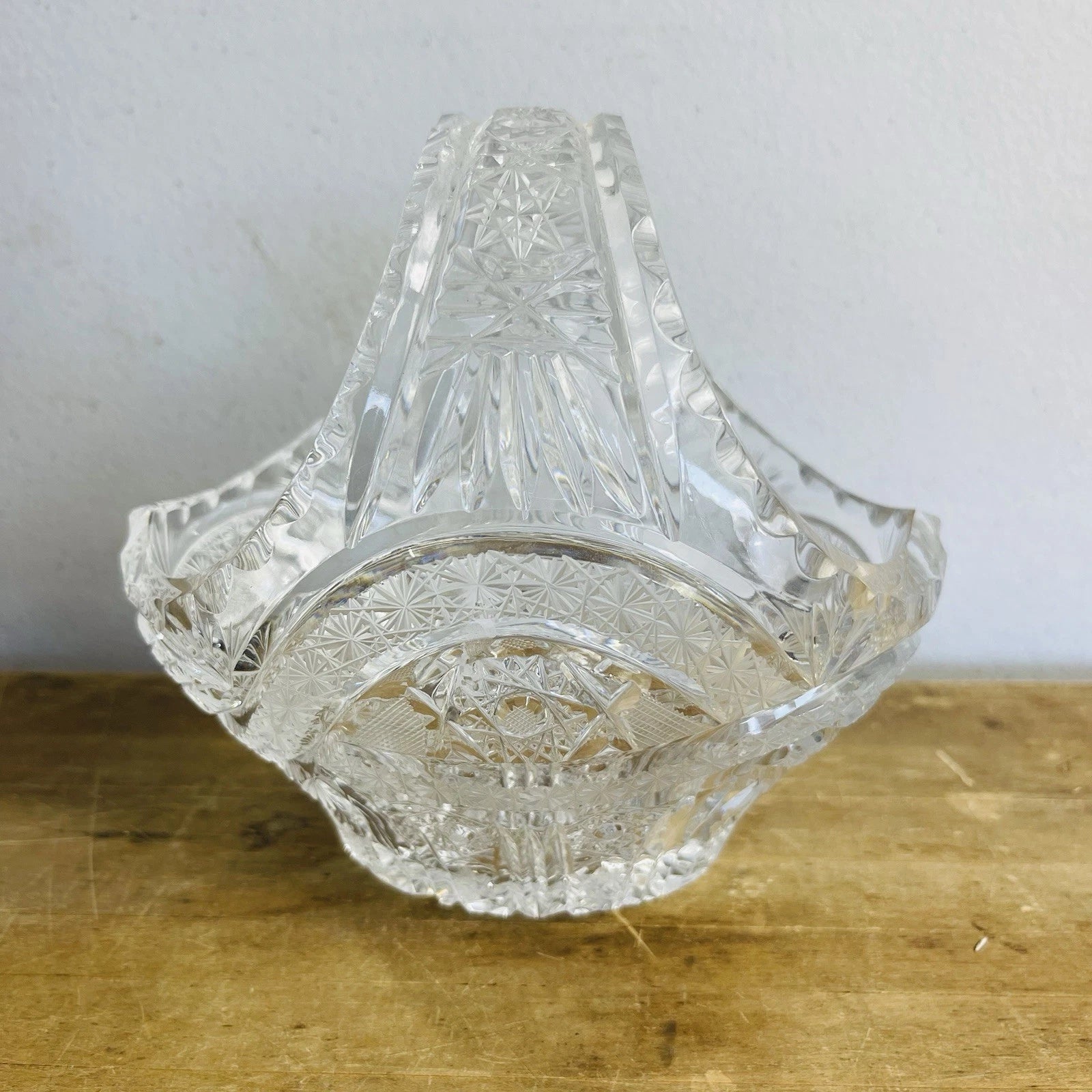 Vintage Bohemian Czech Hand Cut Crystal Basket Decor