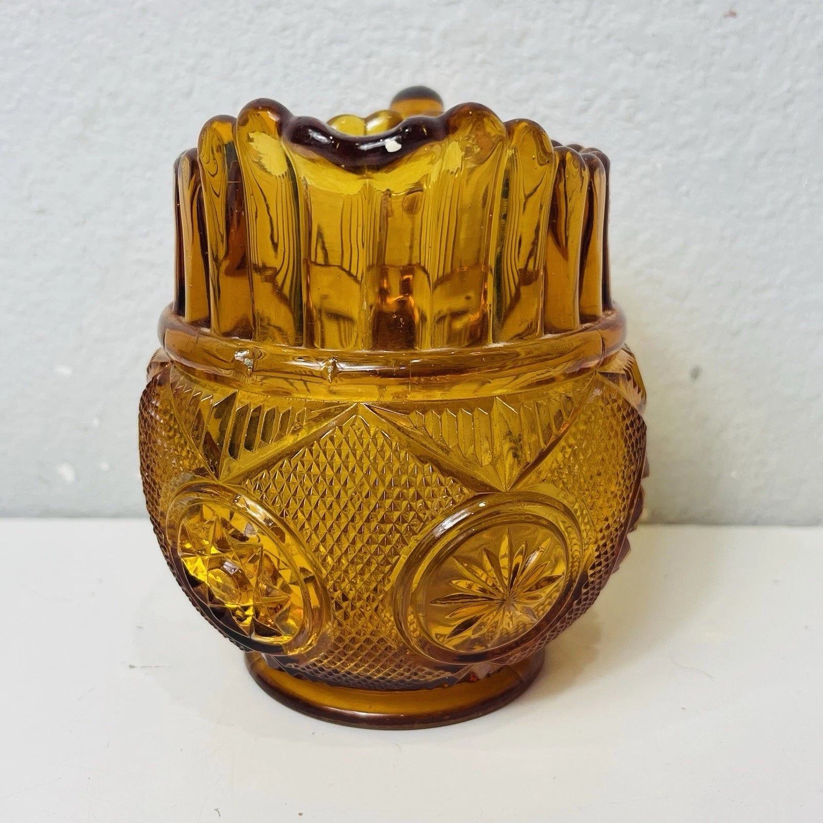 Rare Depression Antique Amber Glass Creamer Milk Pitcher For Arts Crafts “As Is”