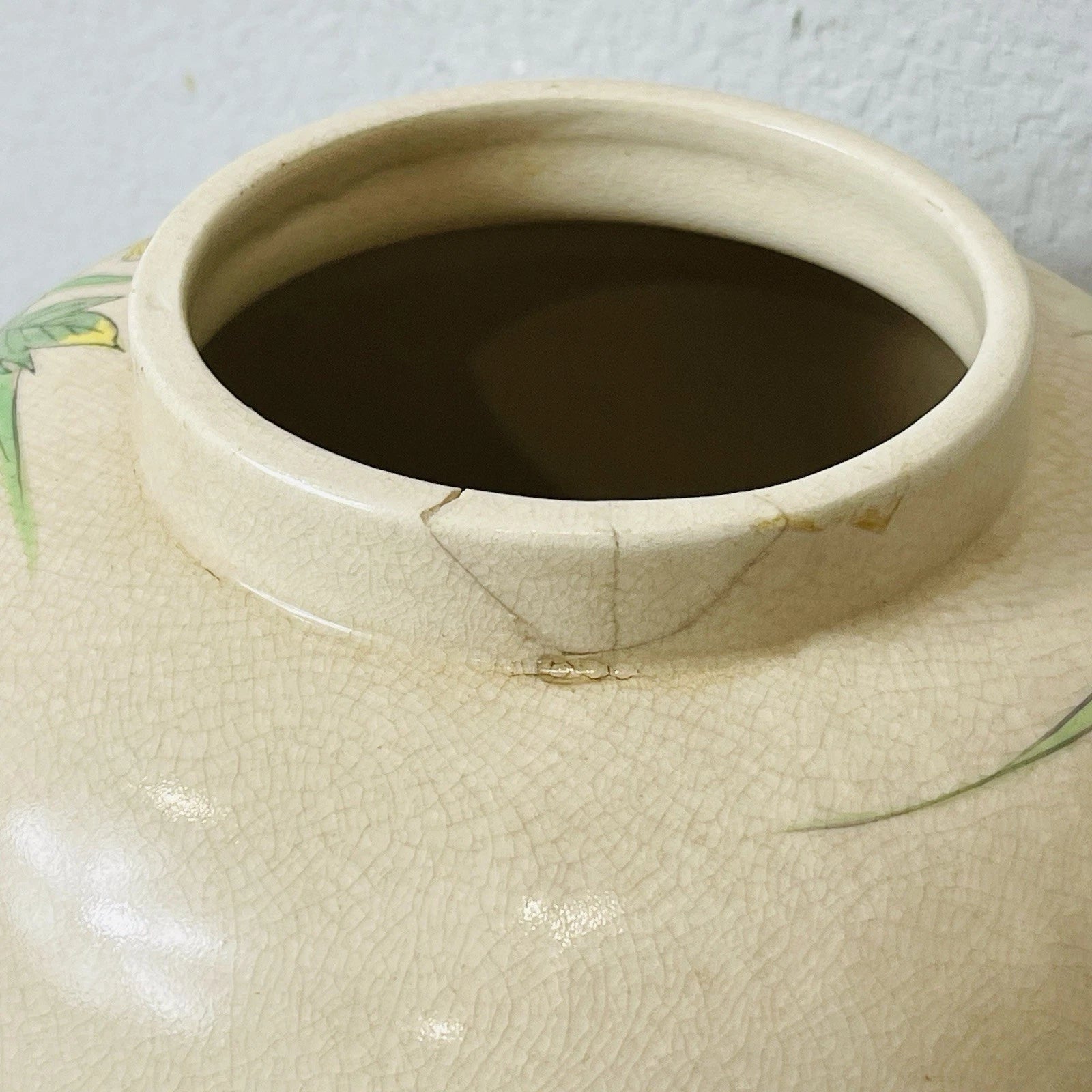 Jarro de gengibre vintage japonês de 14 pol. de altura com tampa de porcelana multicolorido “como está”-