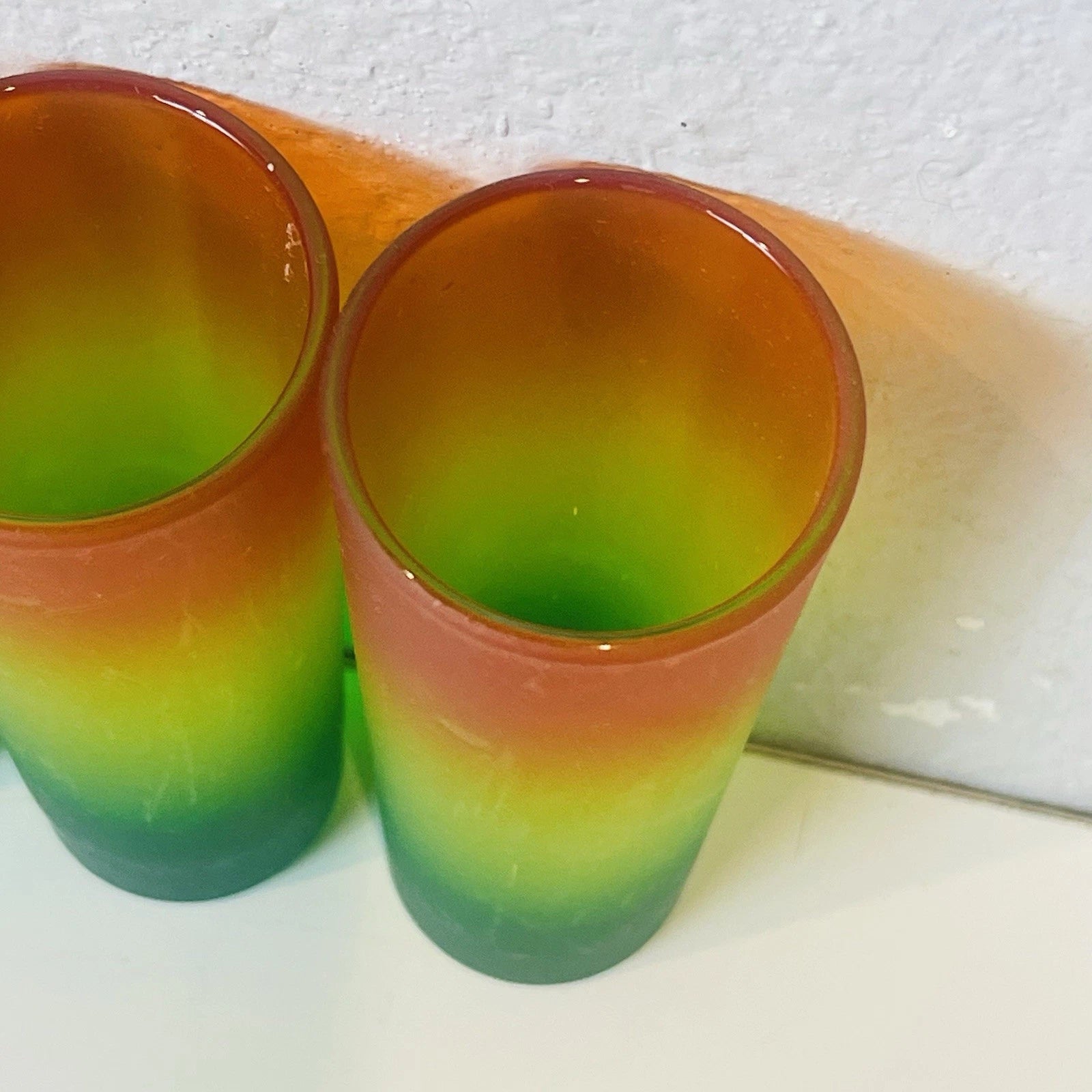 Set of 6 Mid Century Modern Yellow Green Orange Beverage Shot Glasses Party Serverware