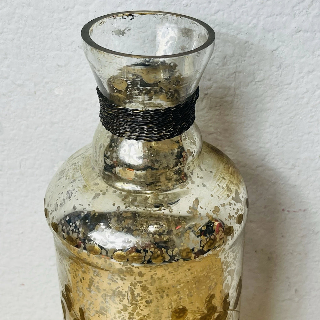 Autumn Mercury Glass Display Bottle with Metal Accents | Fall Decor