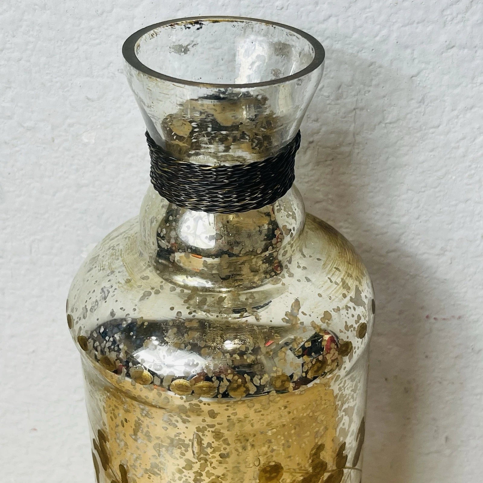 Autumn Mercury Glass Display Bottle with Metal Accents | Fall Decor