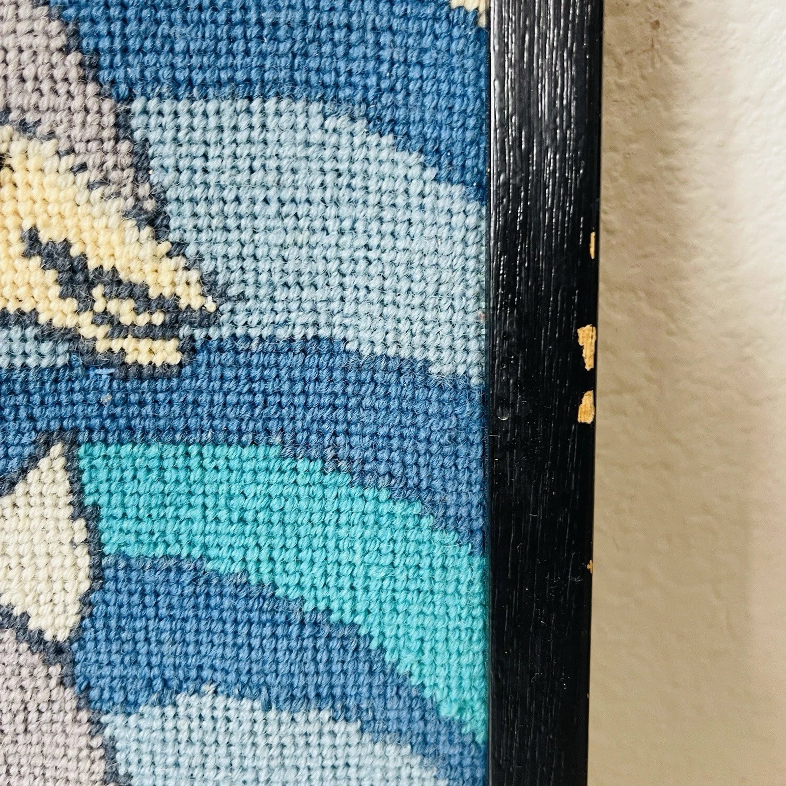 Vintage Dolphin Blue Needlepoint Wall Art Picture Frame Home Office Accent Decor