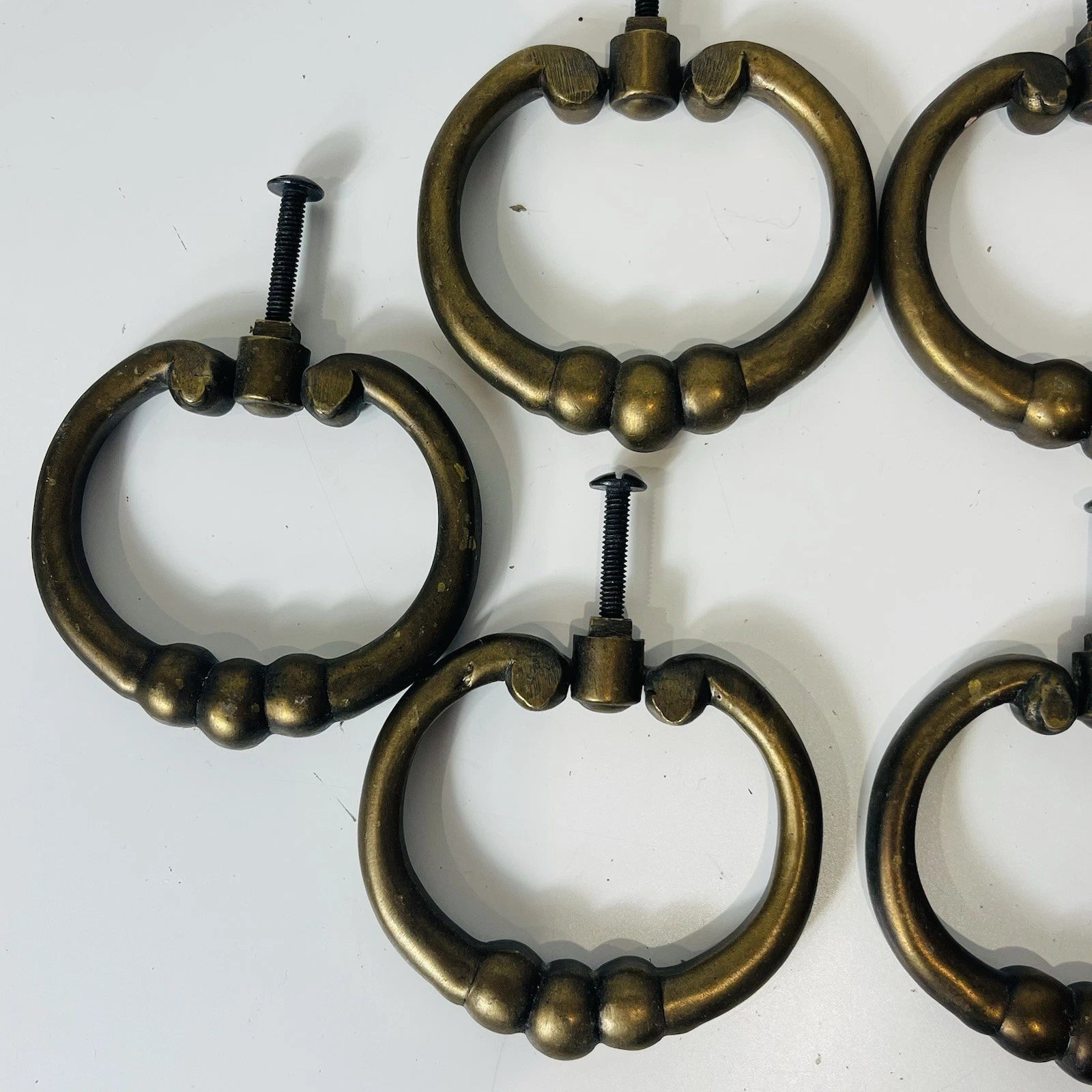 Vintage Brass Lot Of 9 Ring Pull Furniture Hardware Home Accent Arts Crafts