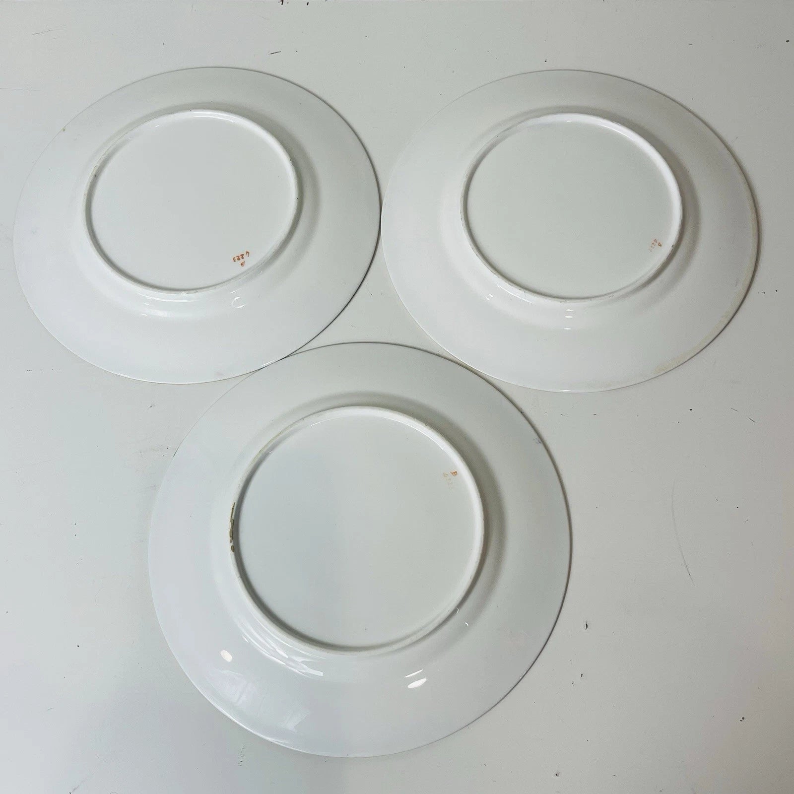 Set Of 3 Bohemian Style Dessert Plates Blue Gold Rim Pink Roses Vine Accent Deco