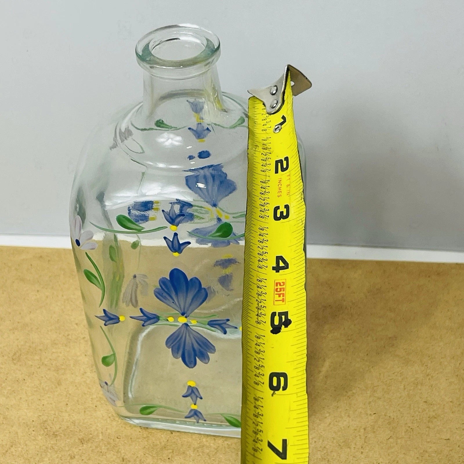 Casafina Hand-Painted Glass Flower Decanter with Cork Stopper, Made in Portugal.