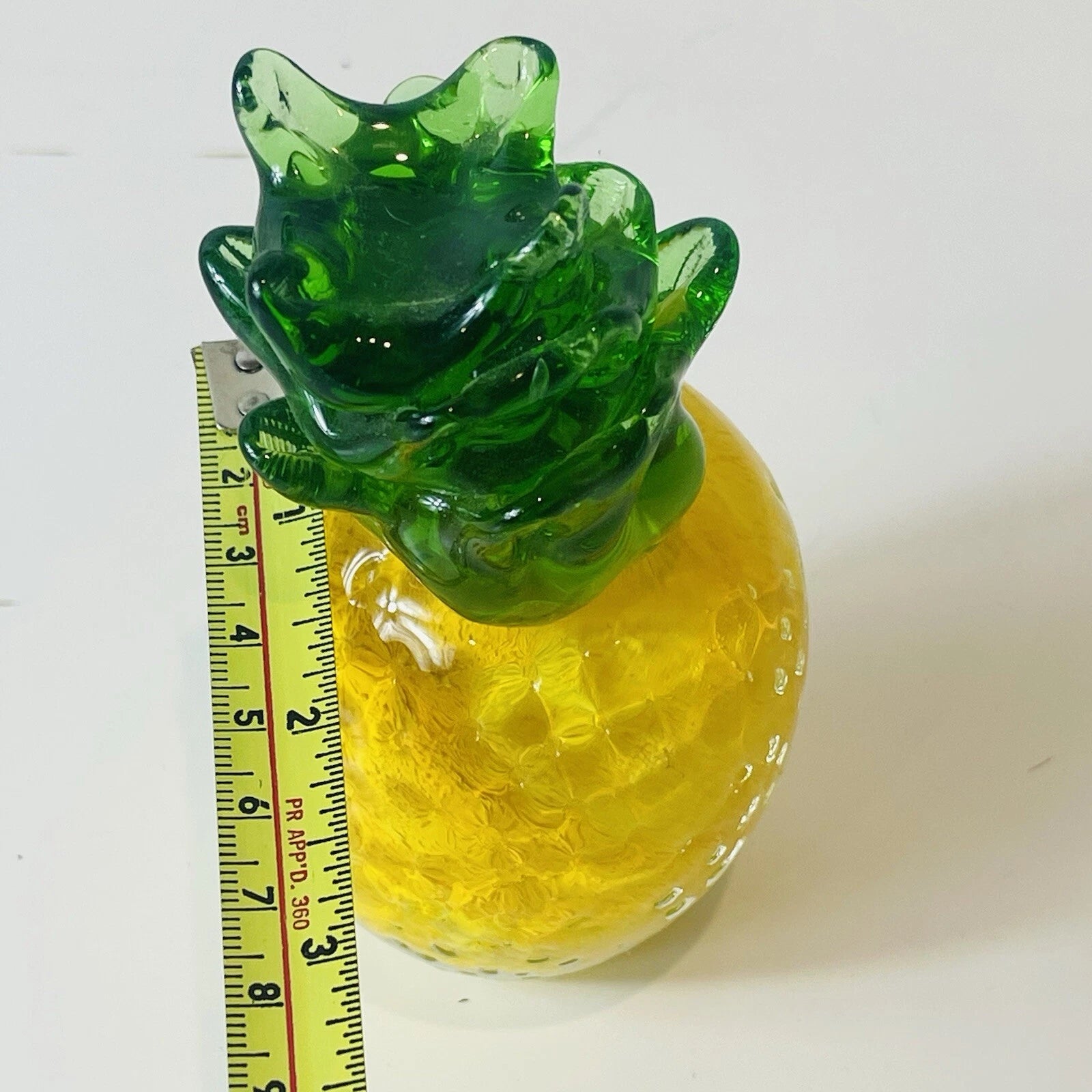 Hand Blown Glass Pineapple Tropical Fruit Art Figurine Green & Yellow Decor "AS IS"