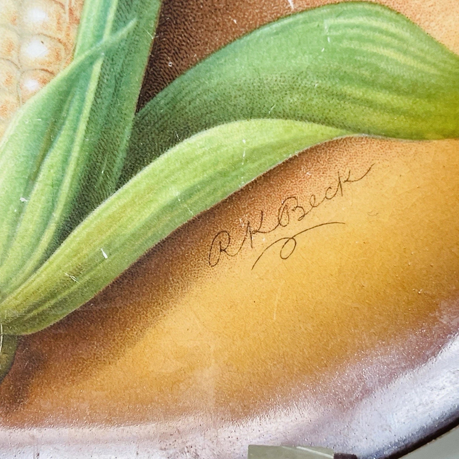 Vintage Corn- decorated Plate, R.K. Beck Signed – Home Office Accent Décor