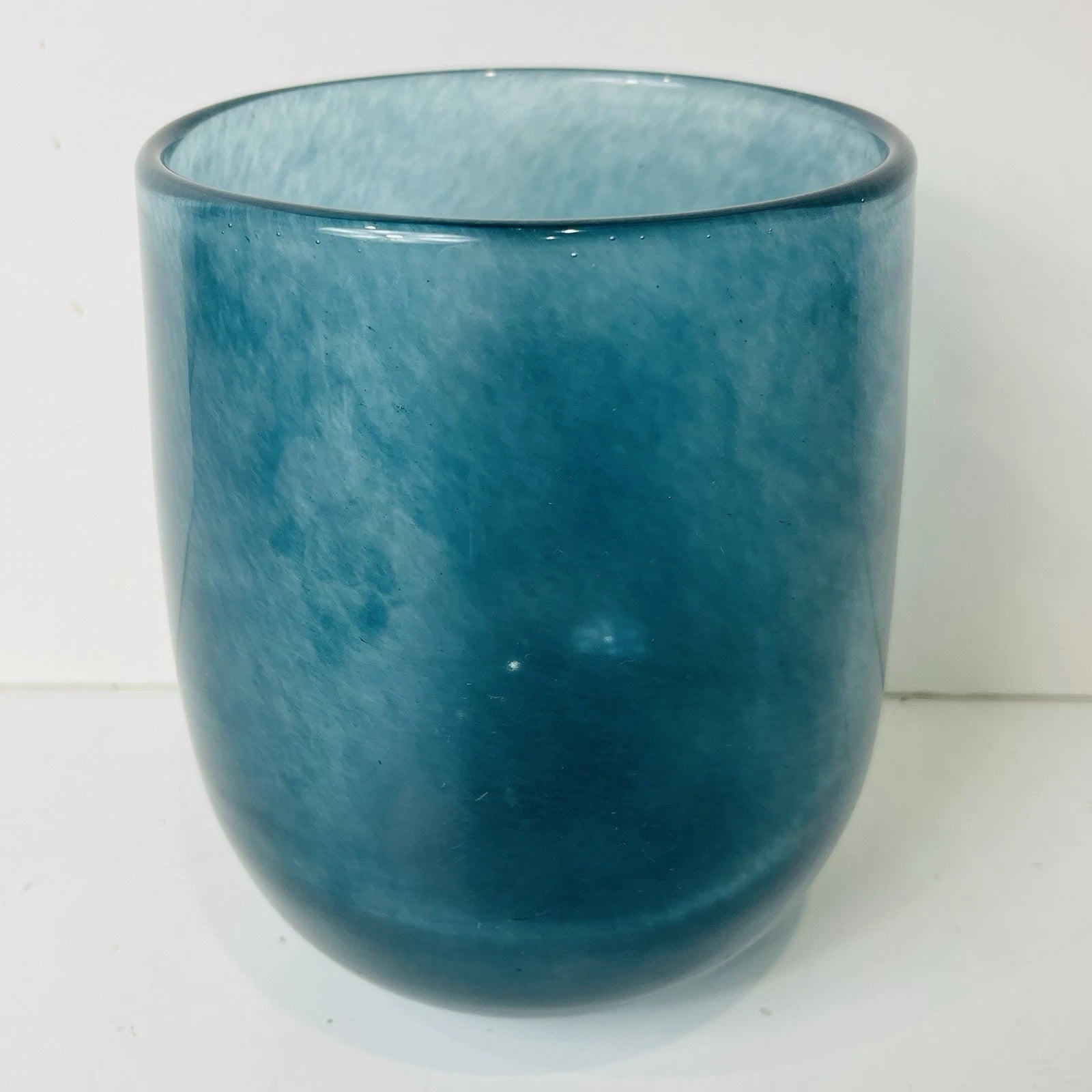 Dutz Mouth Blown Contemporary Turquoise Blue European Studio Art Glass Cup