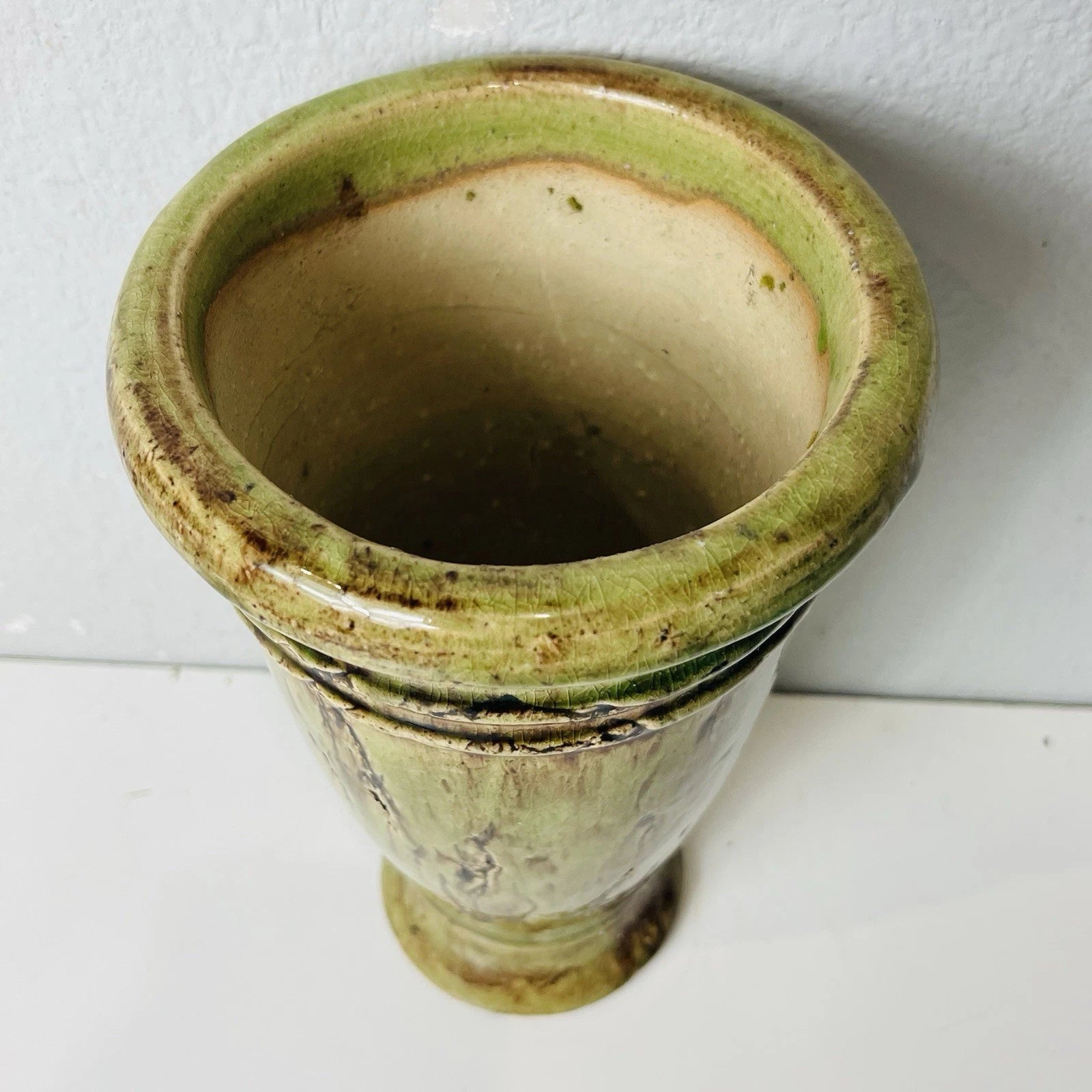 Hosley TM Art Pottery Vase Drip Crystalline Gloss Rustic Brown and Green Glaze