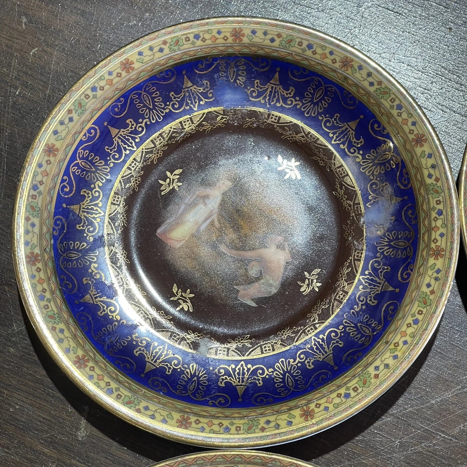 Vintage Blue Gold Small Plate Set Of 9 Plates And 2 Cups Home Accent Arts Decor