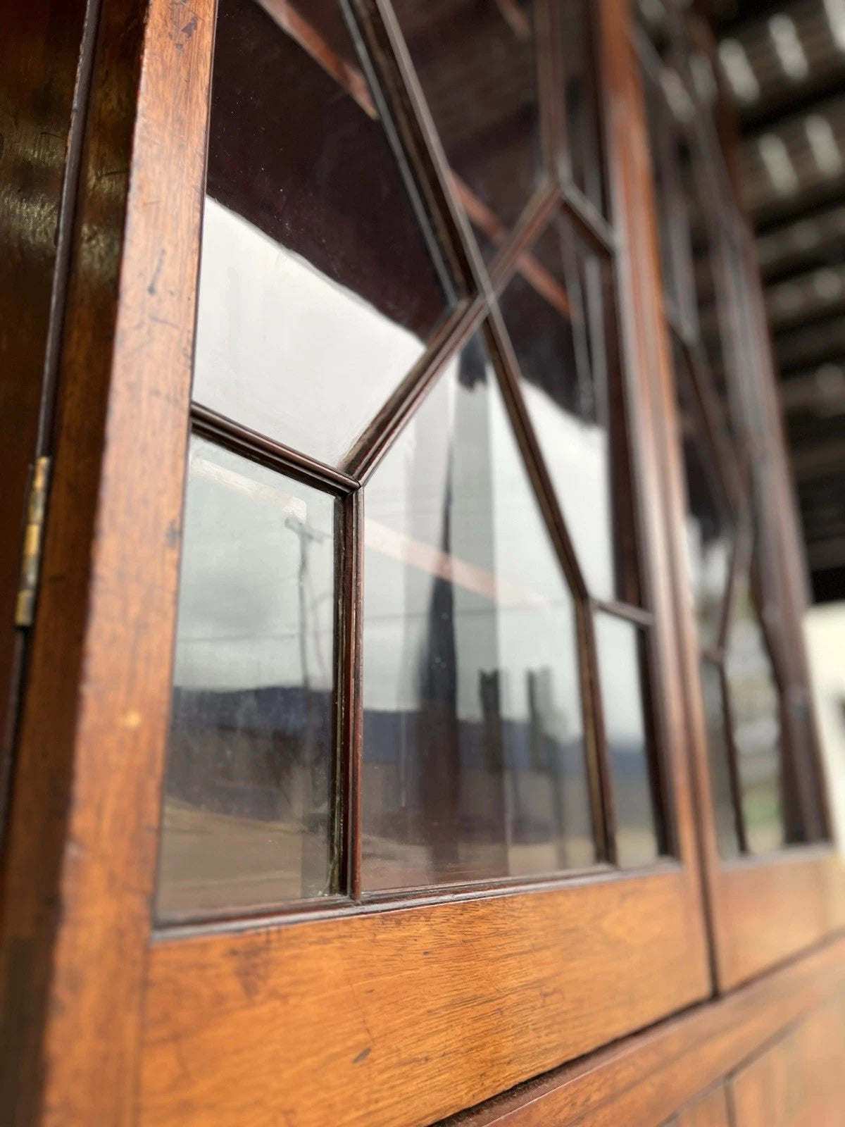 Antique Mahogany Bookcase Cabinet with Leaded Glass Doors