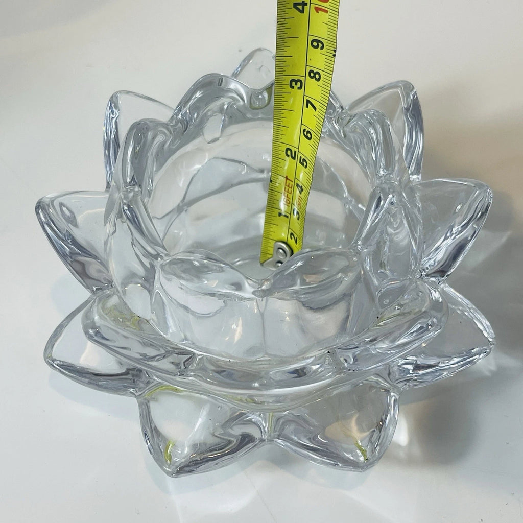 Crystal Lotus Water Lily Faceted Candle Holder Unmarked Home Office AccentDecor