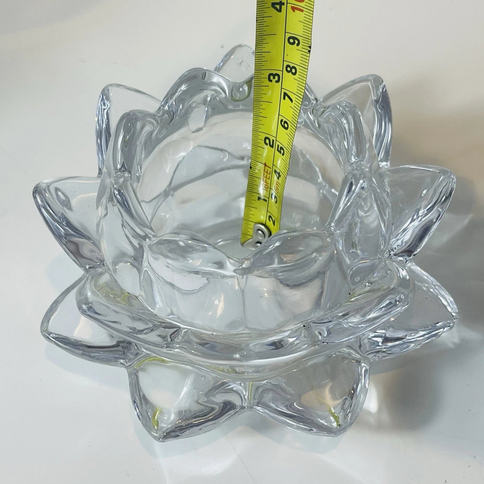 Crystal Lotus Water Lily Faceted Candle Holder Unmarked Home Office AccentDecor