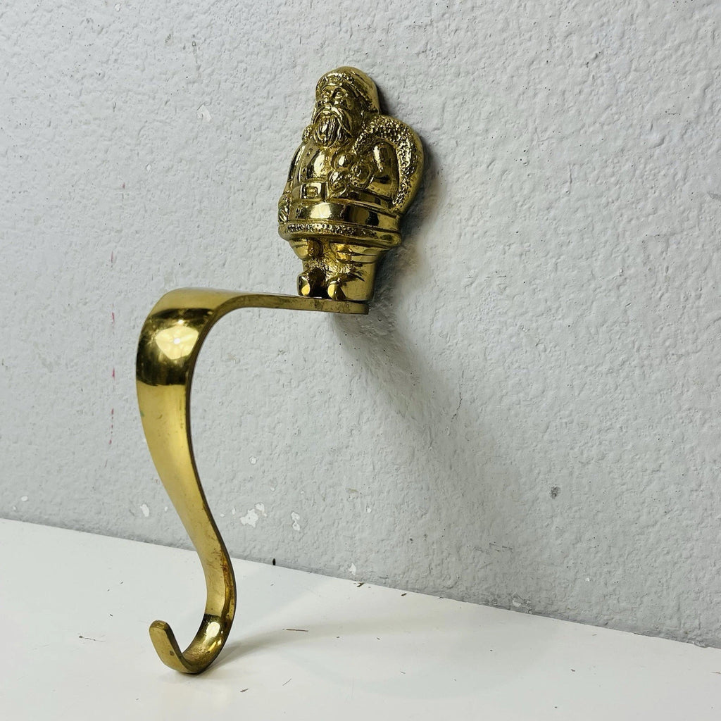 Santa Claus Brass Stocking Hanger Christmas Hook Holder Holiday Wreath And Staff