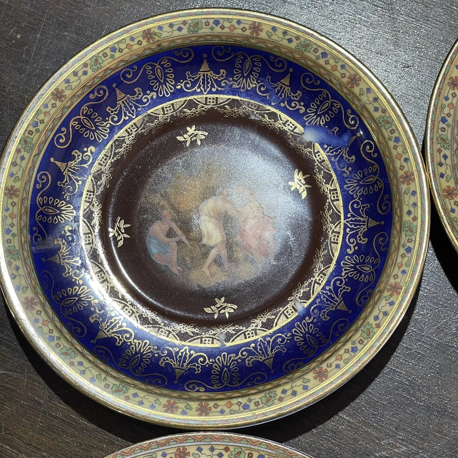 Vintage Blue Gold Small Plate Set Of 9 Plates And 2 Cups Home Accent Arts Decor
