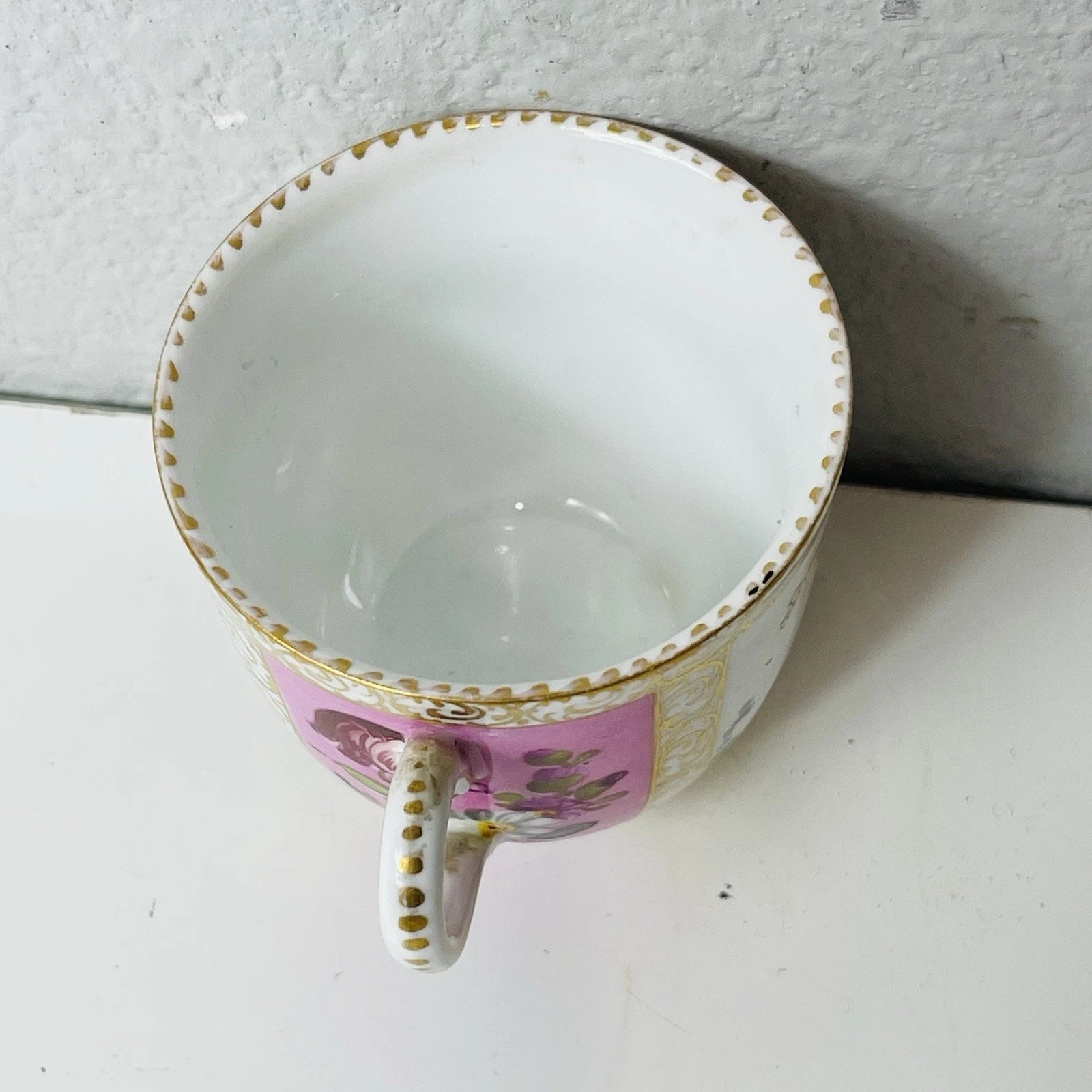 Antique Hand Painted Watteau Pat Dresden Singed Tea Cup Only Pink Yellow Floral