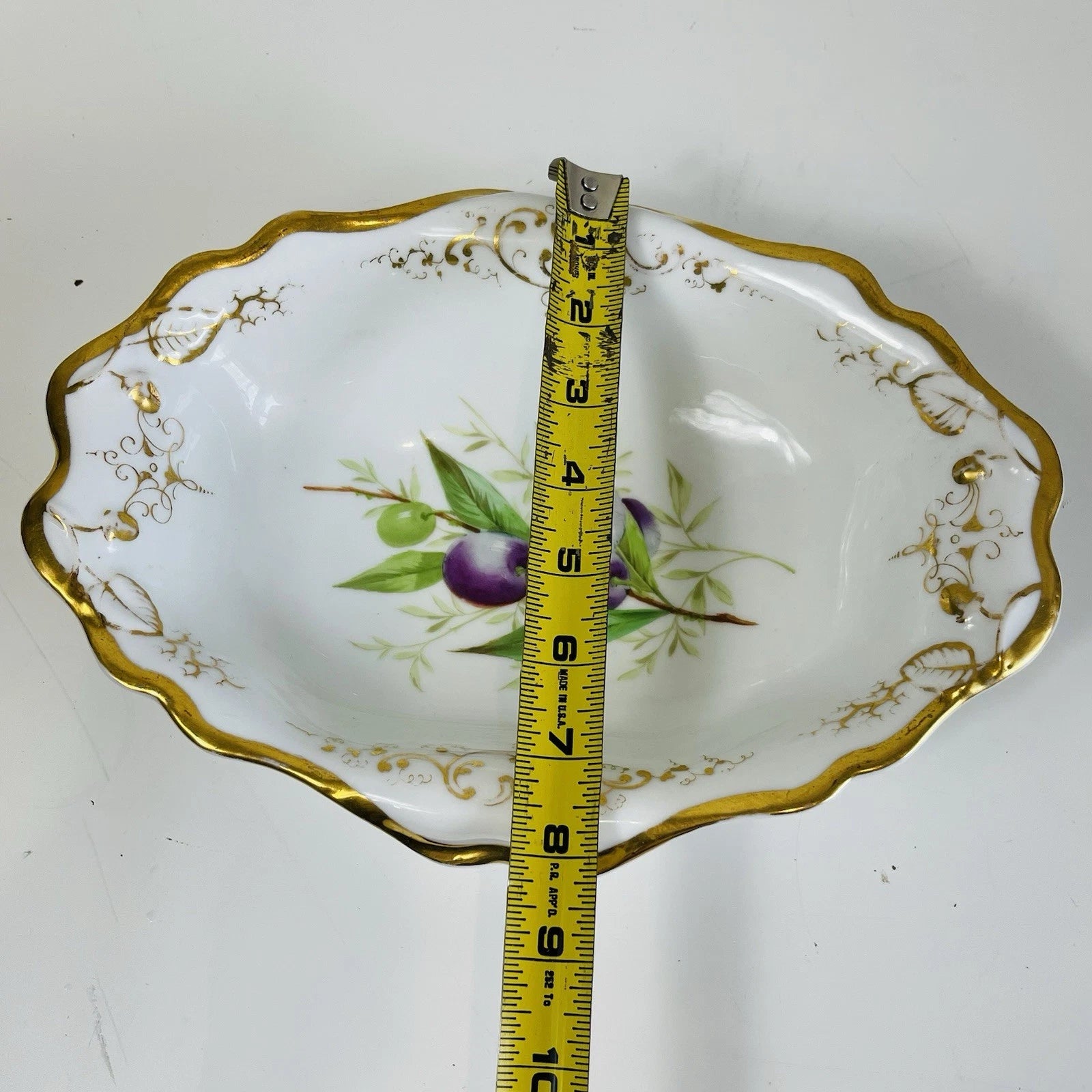 Royal Worcester Style Eve Sham Gold Eared Oval Tray Platter Accent Decorative