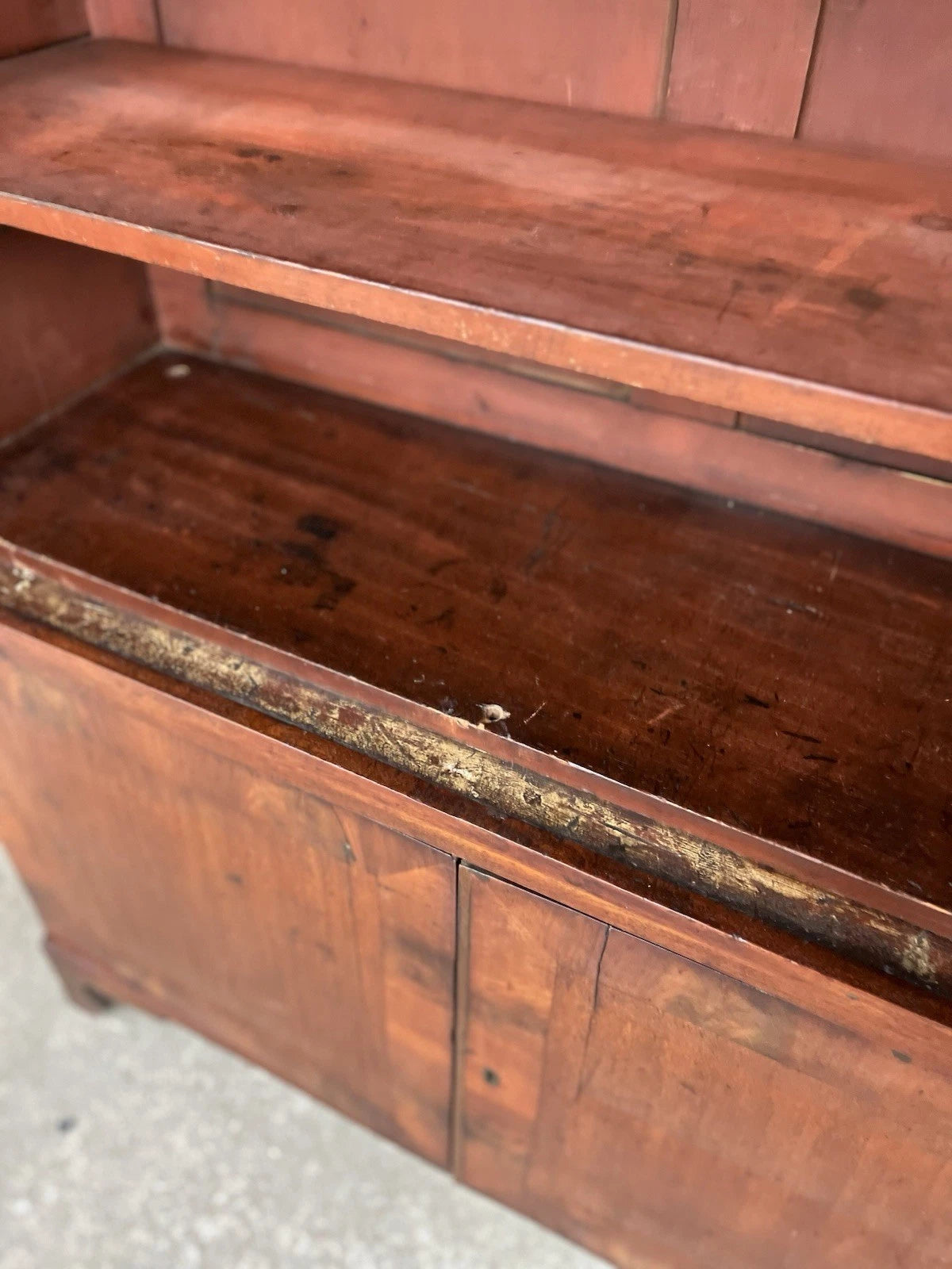 Antique Mahogany Bookcase Cabinet with Leaded Glass Doors