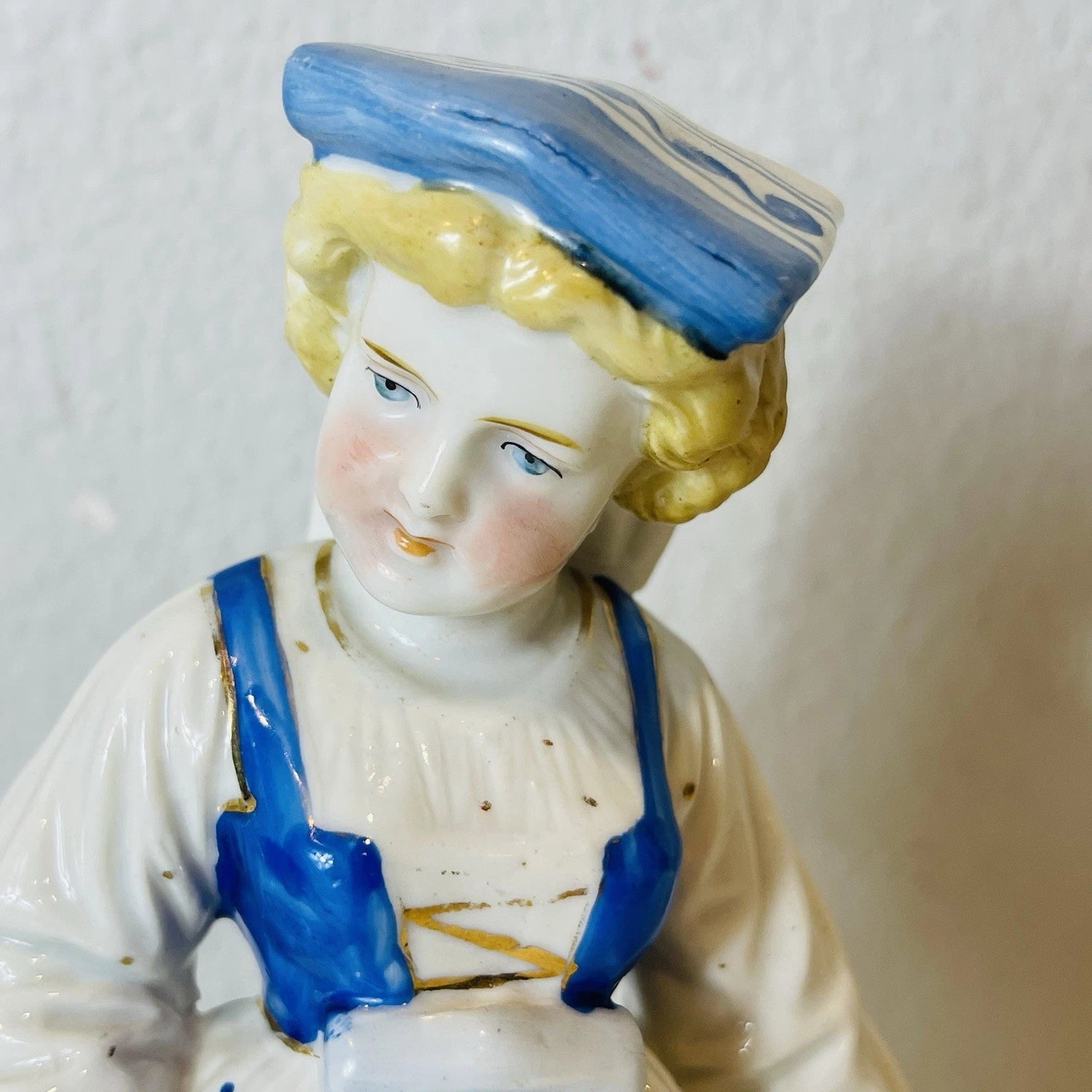 Vintage Blue White Porcelain Girl Lady Figurine Home Office Decor Collectible