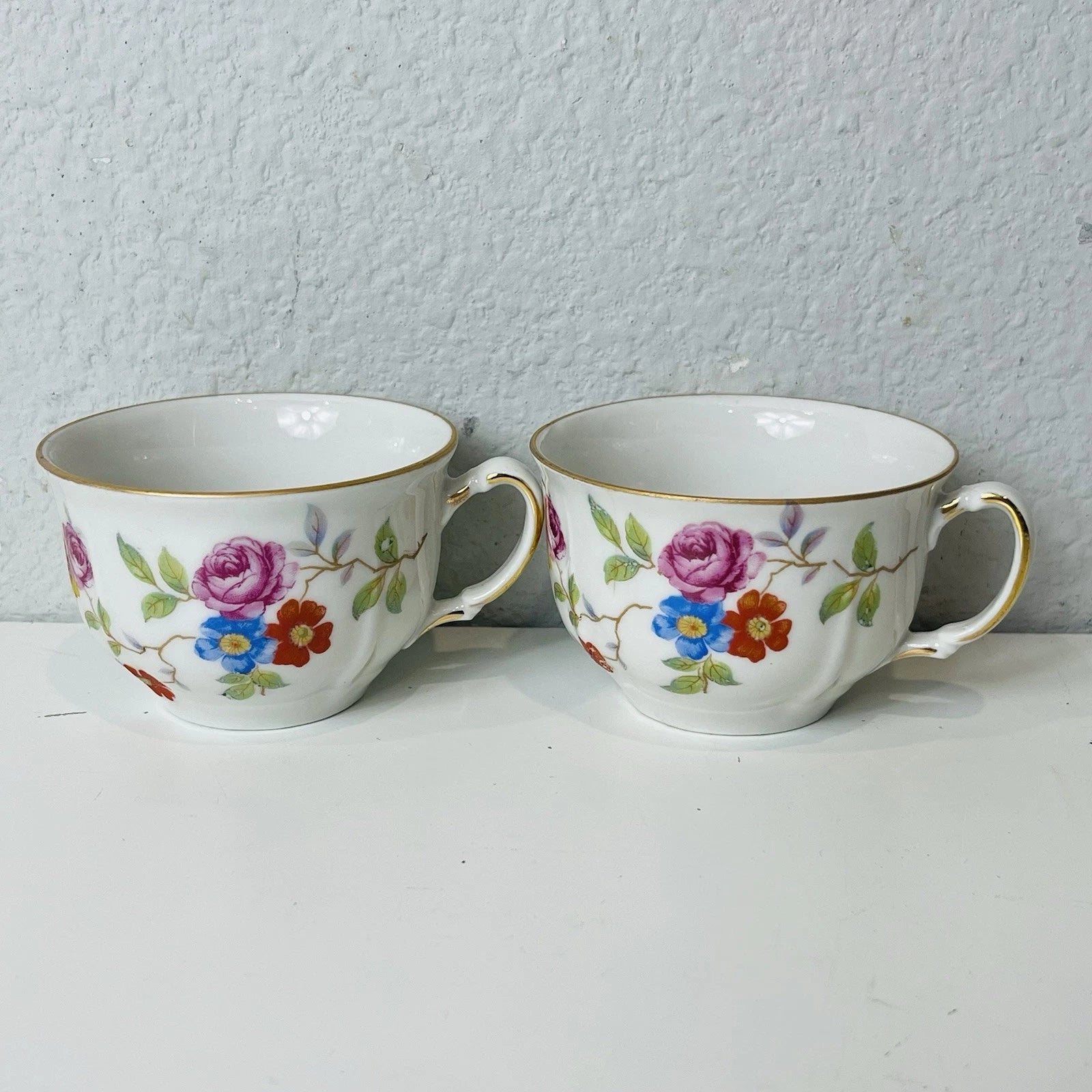 Vintage Bavarian-Style Teacup Set: Pink Roses, Set of 2, German Home Decor.
