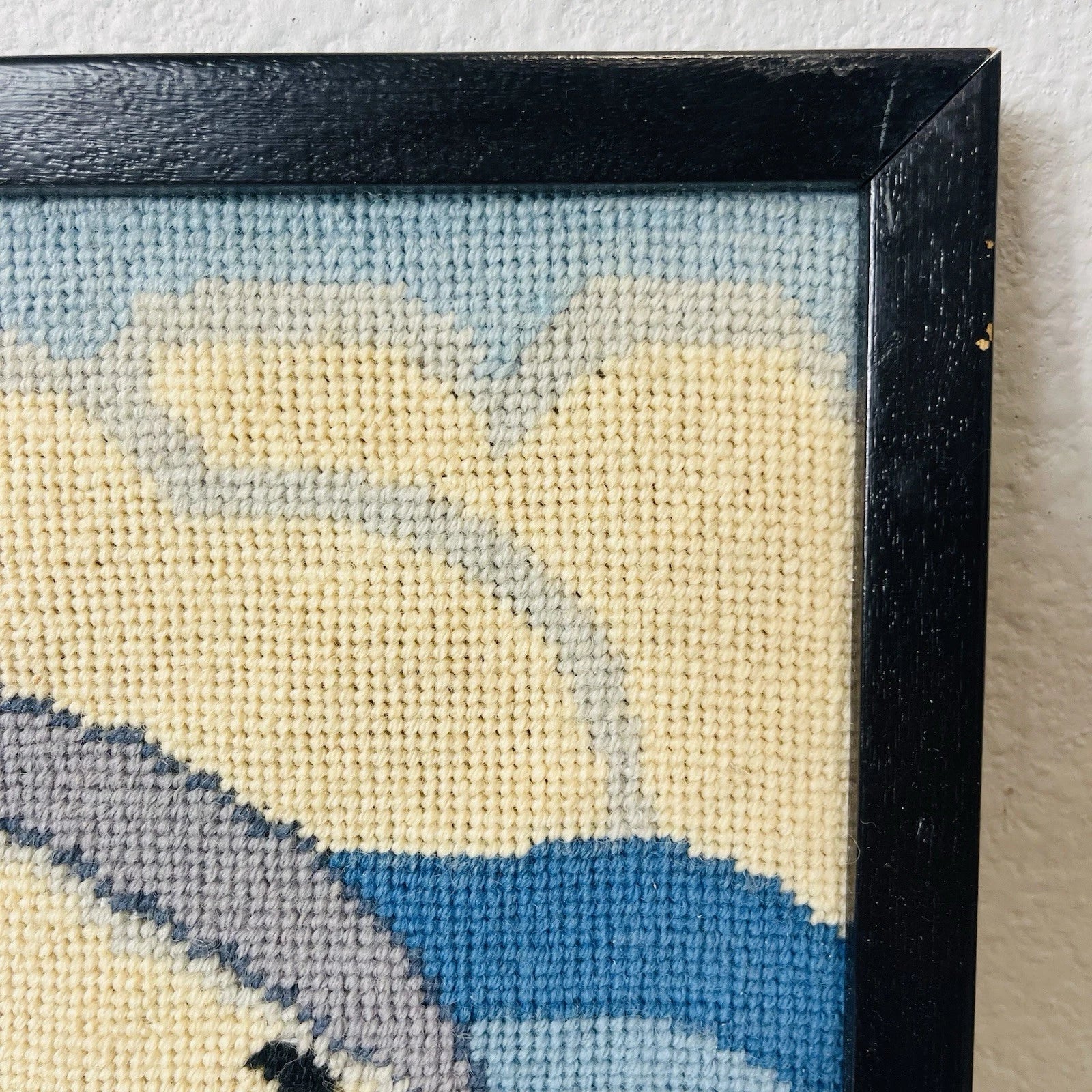 Vintage Dolphin Blue Needlepoint Wall Art Picture Frame Home Office Accent Decor