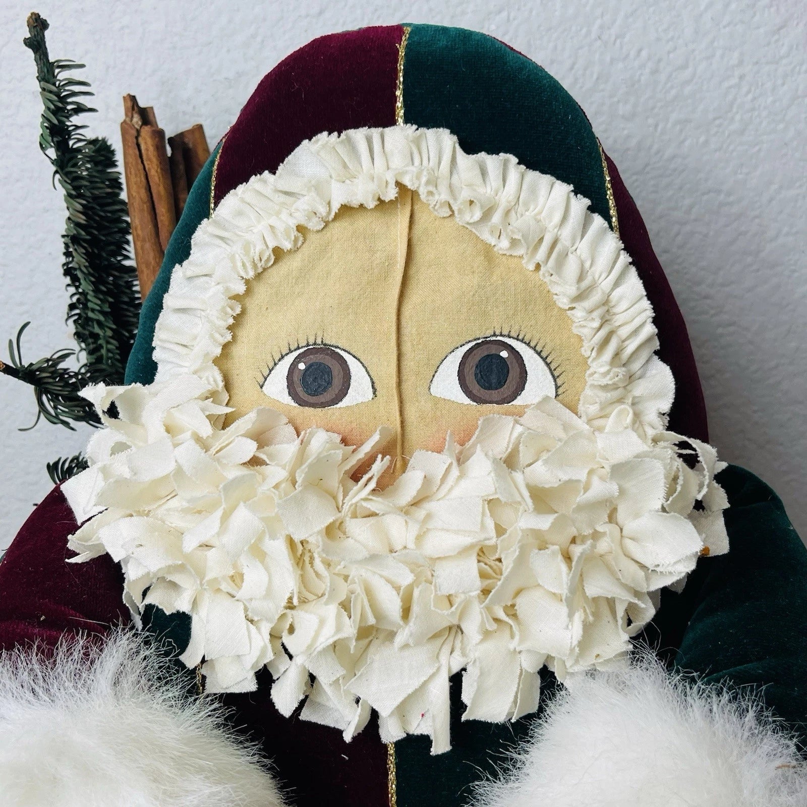 Handmade Farmhouse-Style Vintage Santa Figurine, 21” H: Rustic Christmas Decor.