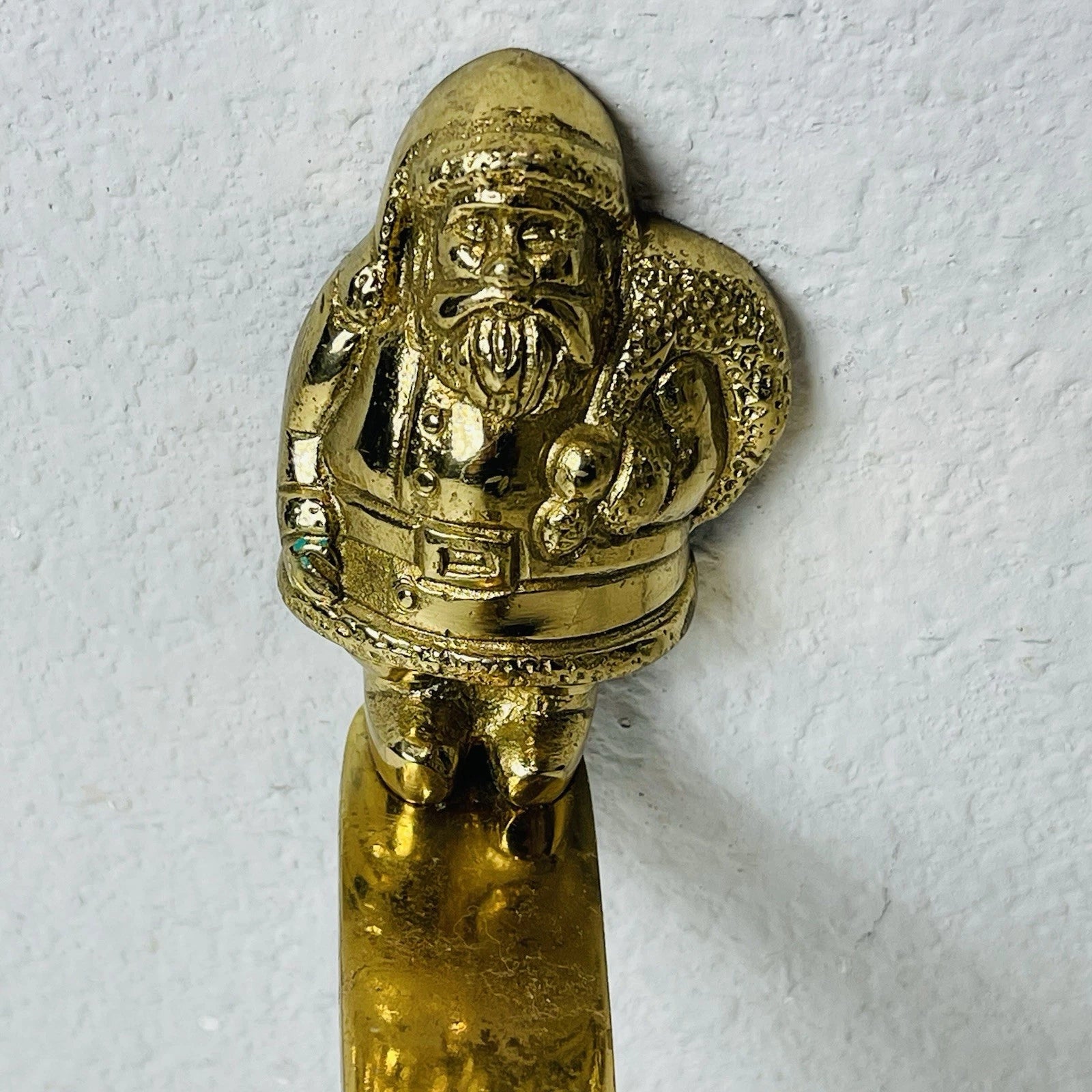Santa Claus Brass Stocking Hanger Christmas Hook Holder Holiday Wreath And Staff