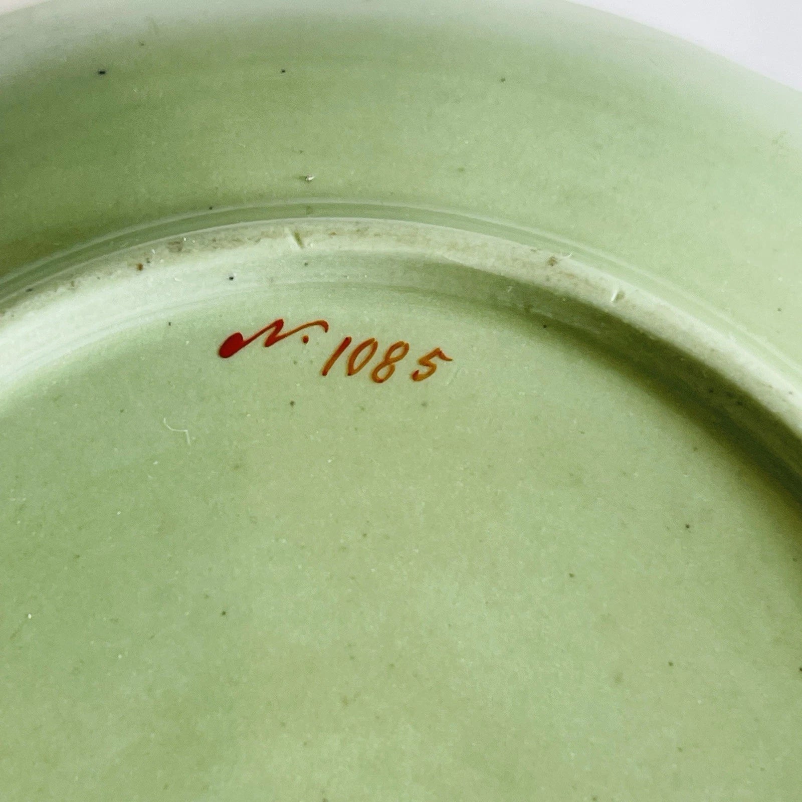 Hand-Painted Vintage Porcelain Plate with Green Floral Design, Decorative Trinket Dish.