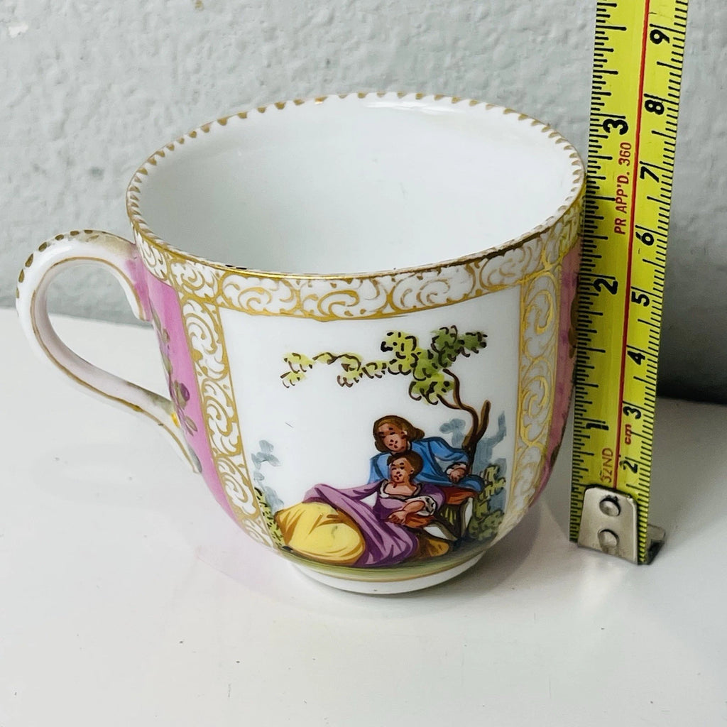 Antique Hand Painted Watteau Pat Dresden Singed Tea Cup Only Pink Yellow Floral